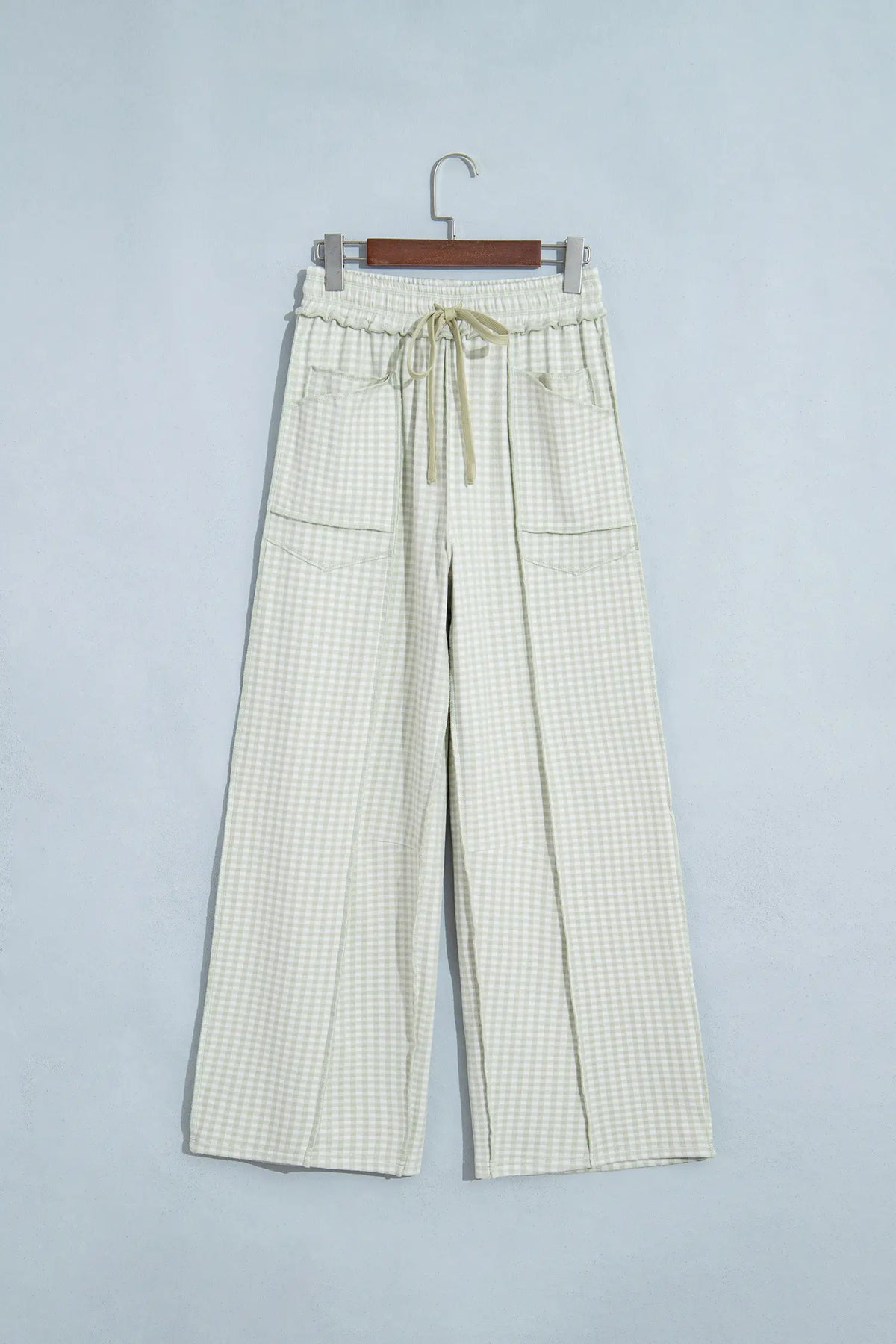 Plaid Contrast Trim Drawstring Elastic Waist Shift Pants – Green