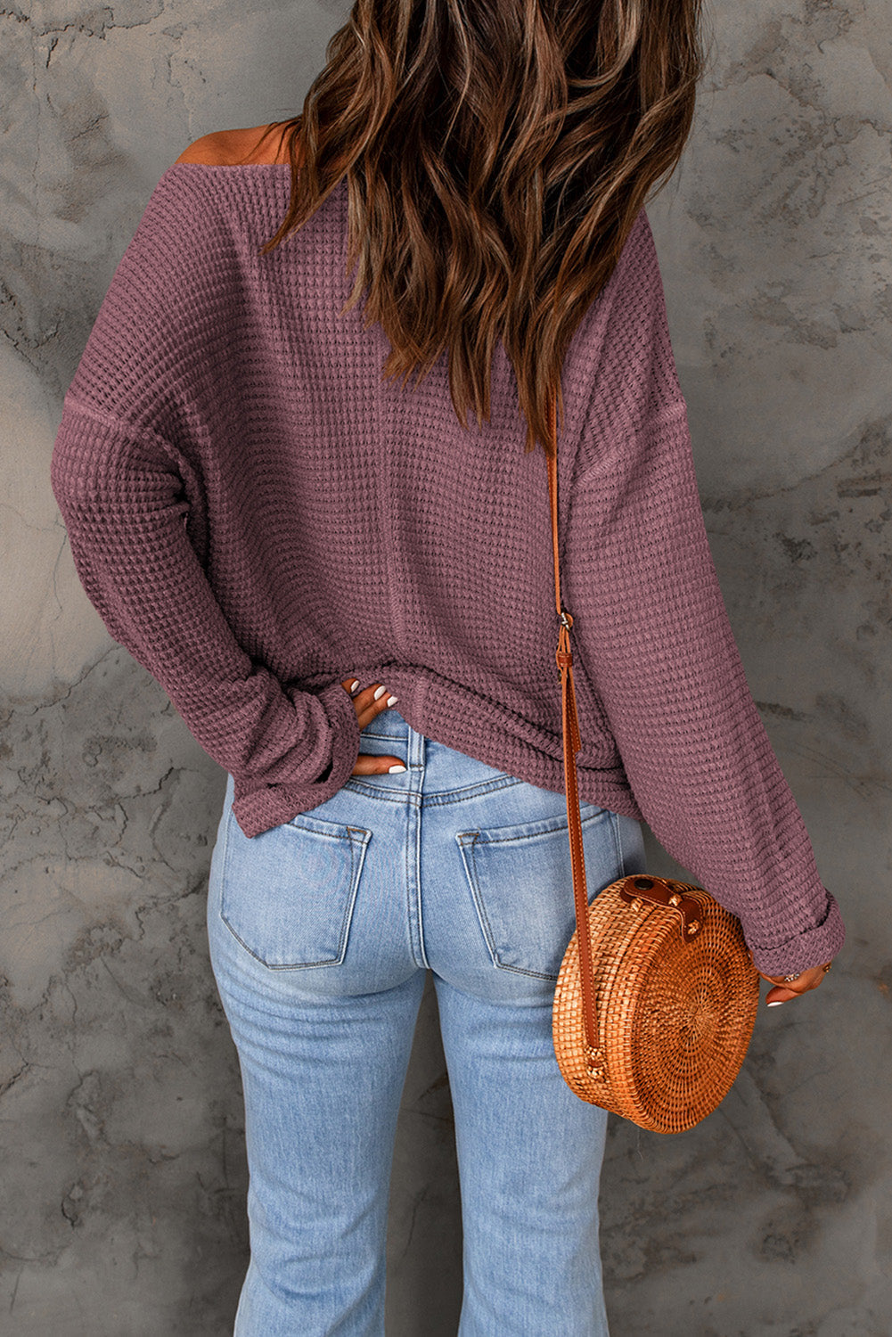 purple Waffle Knit Loose Long Sleeve Top eAura
