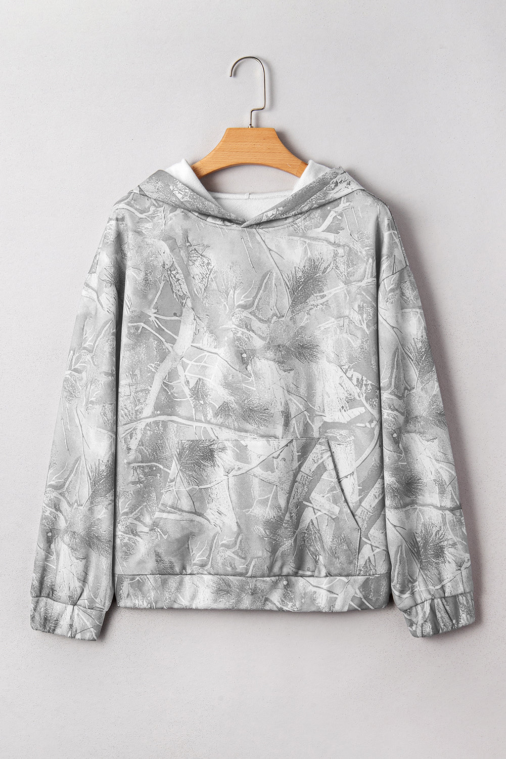 Grey Camouflage Woodland Print Oversized Sporty Hoodie - eAura