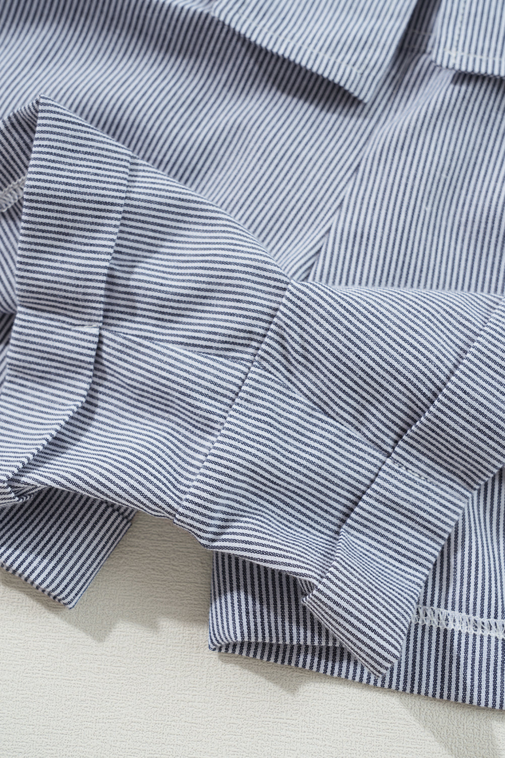 Blue Stripe Chest Pockets Buttoned Belted High Waist Romper eAura