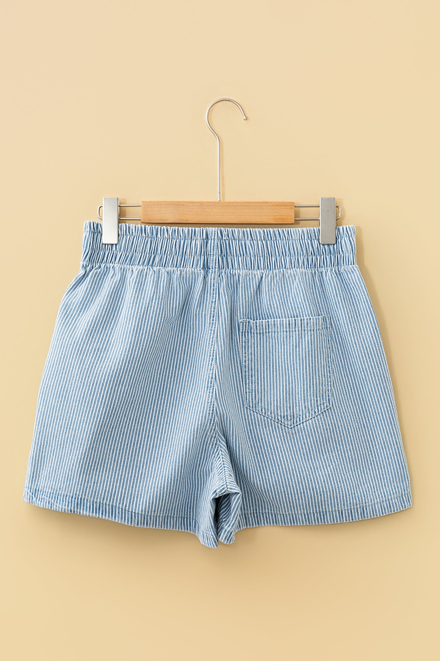 Drawstring Elastic Waist Casual Denim Shorts – Sky Blue Stripe