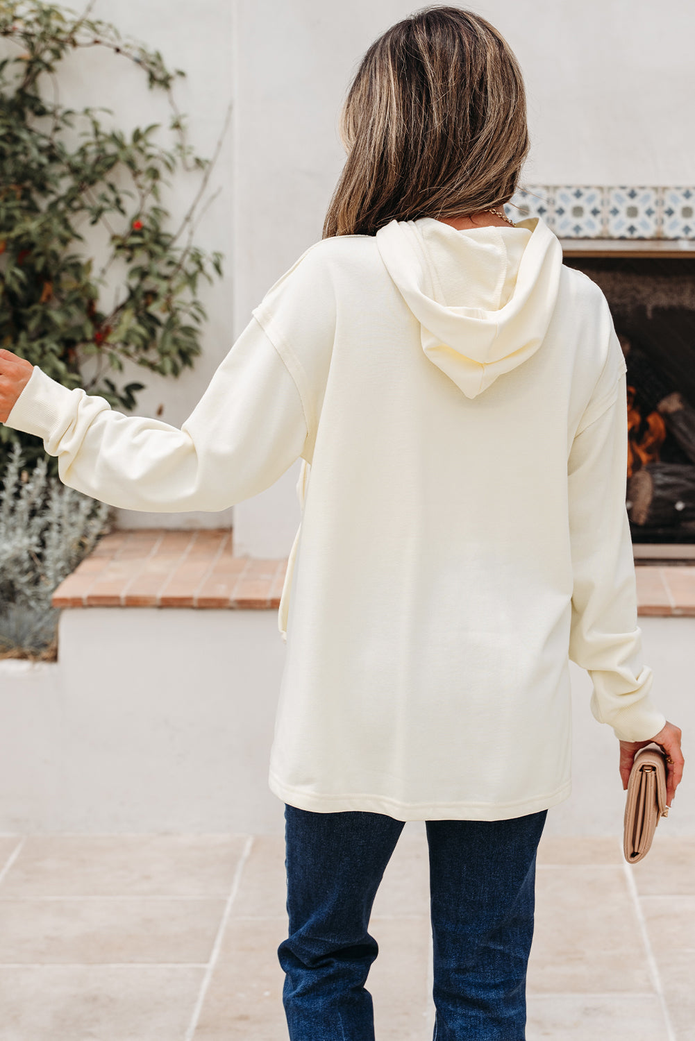 White Cute Bow Detail Baggy Hoodie eAura