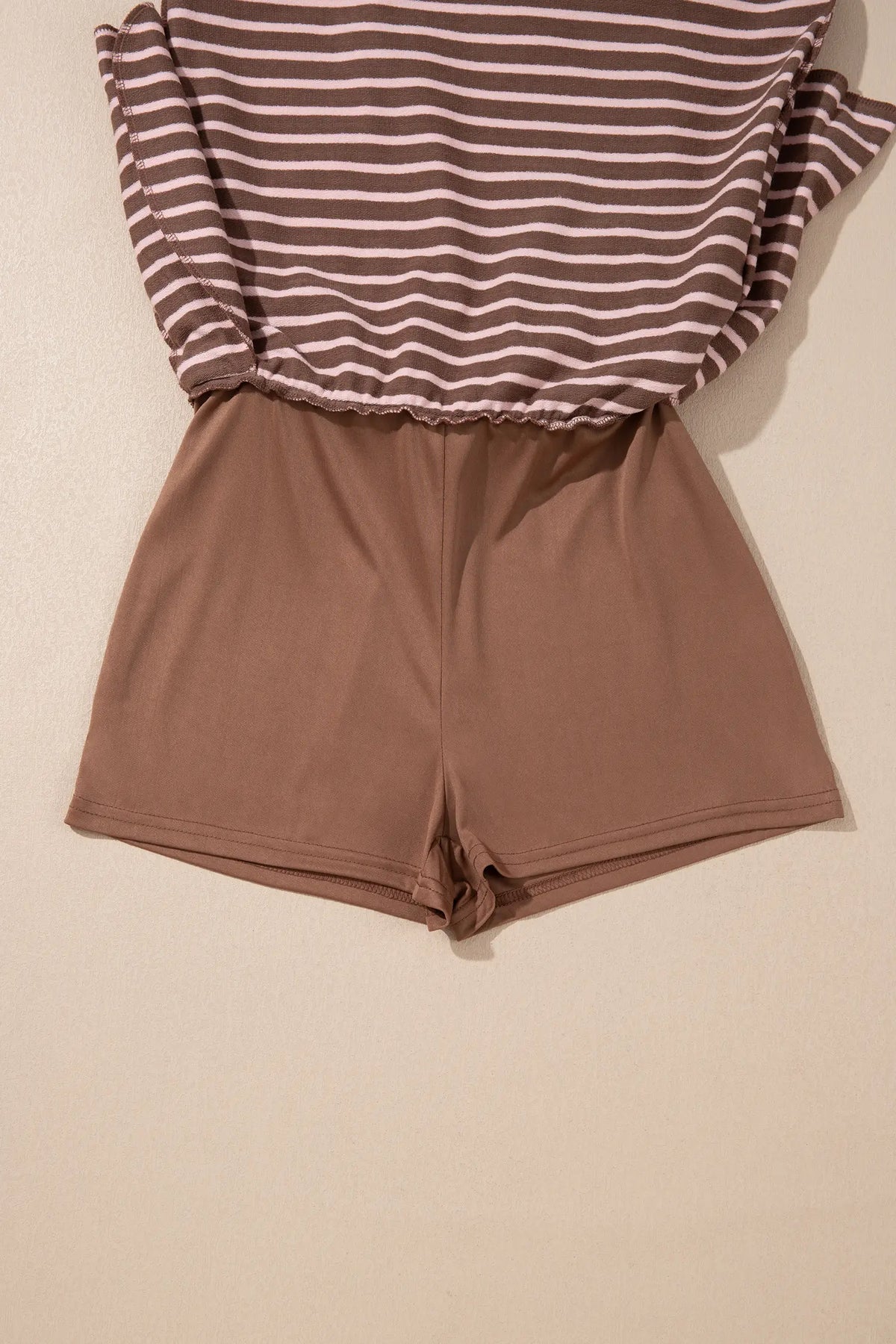 Striped Drawstring Waist Long Sleeve Top Mini Skort Set – Brown Stripe