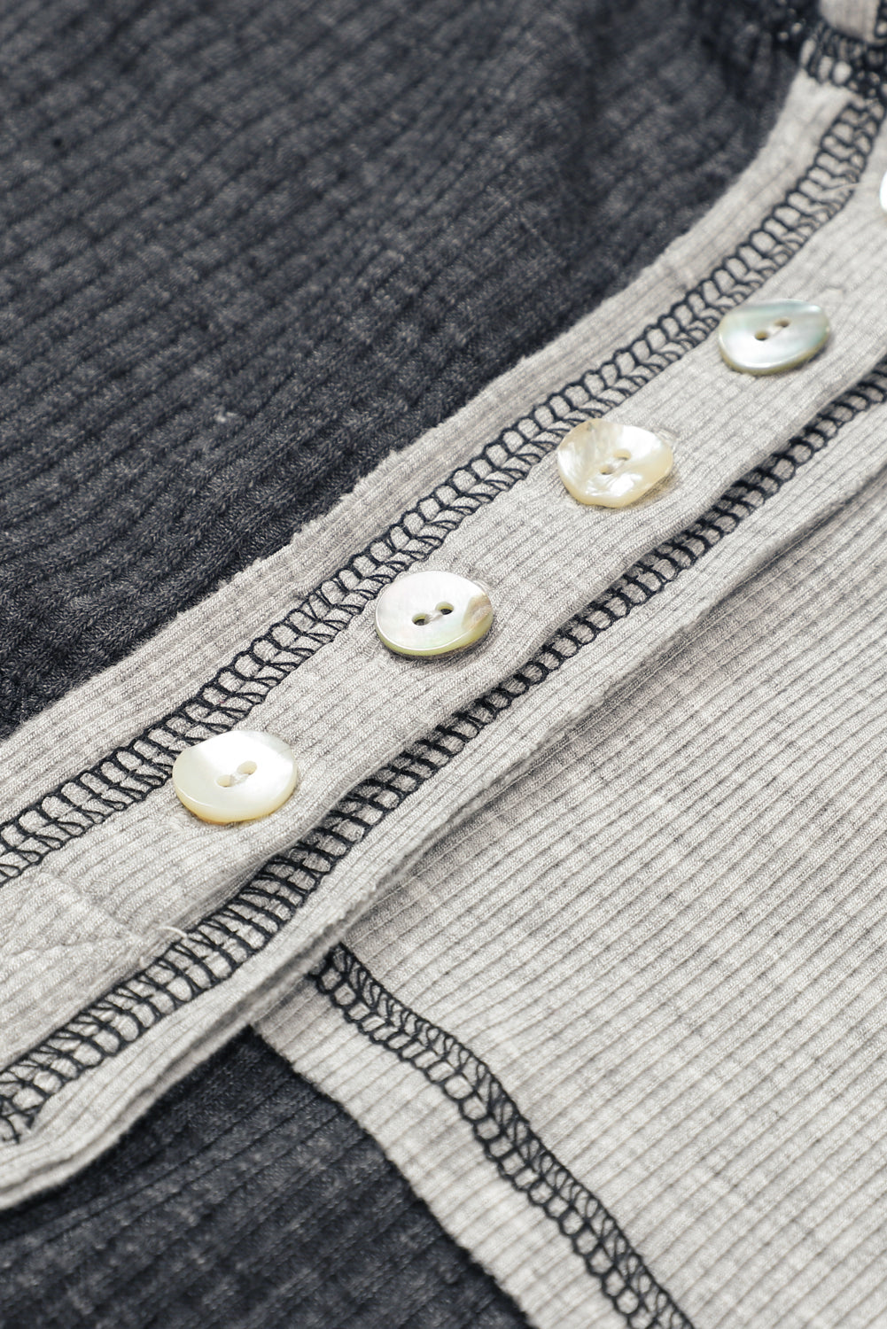 Grey Colourblock Seamed Ribbed Henley Hoodie eAura