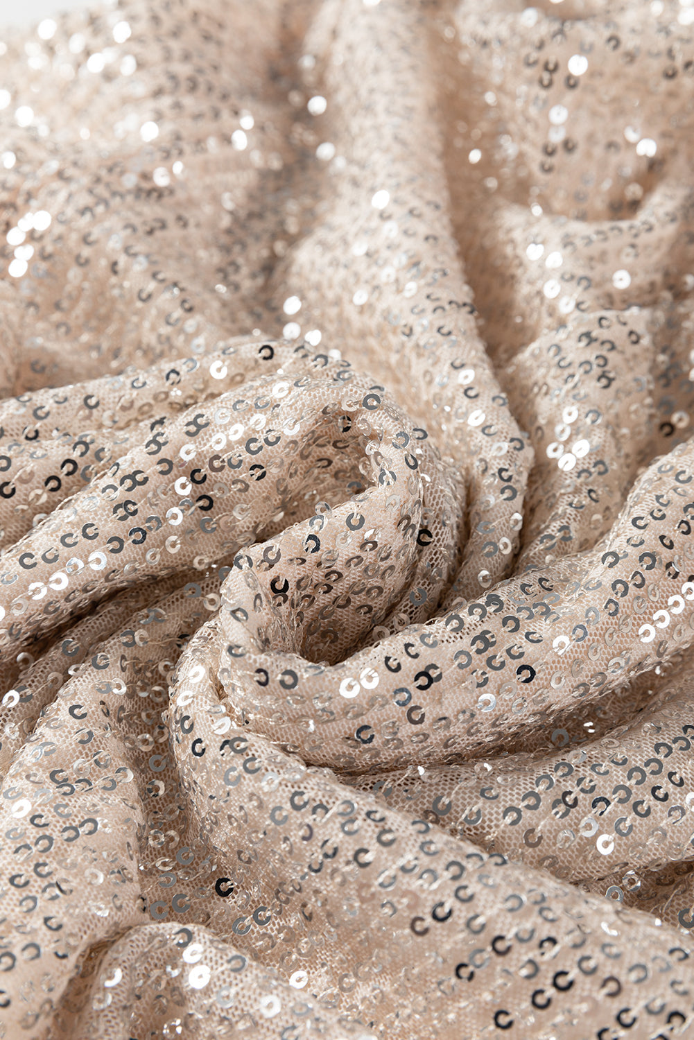 Sequin Mock Neck Drape Open Back Bell Sleeve Top - eAura