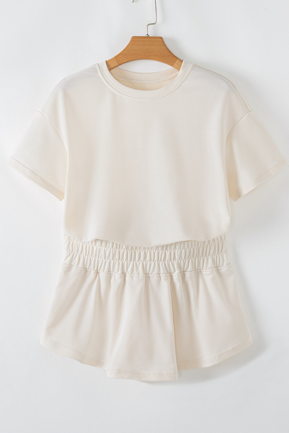 Beige 2pcs Cropped Tee and Ruffle High Waist Skort Set Co-ord eAura
