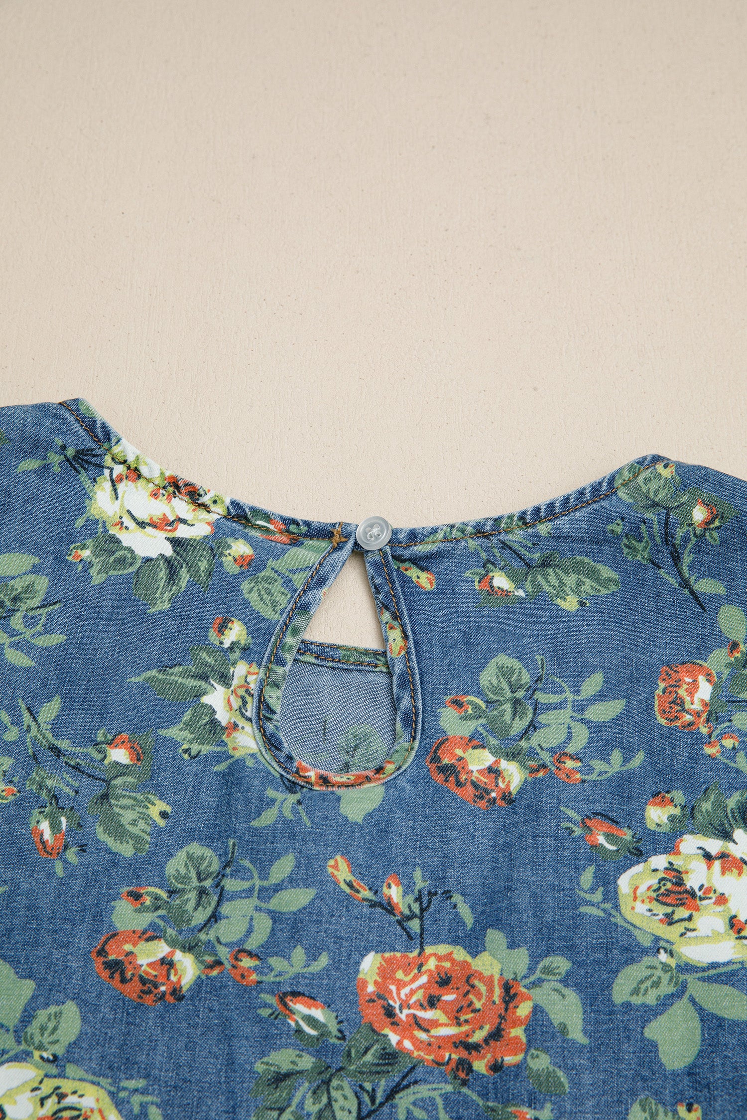 Ruffled Short Sleeve Floral Denim Top