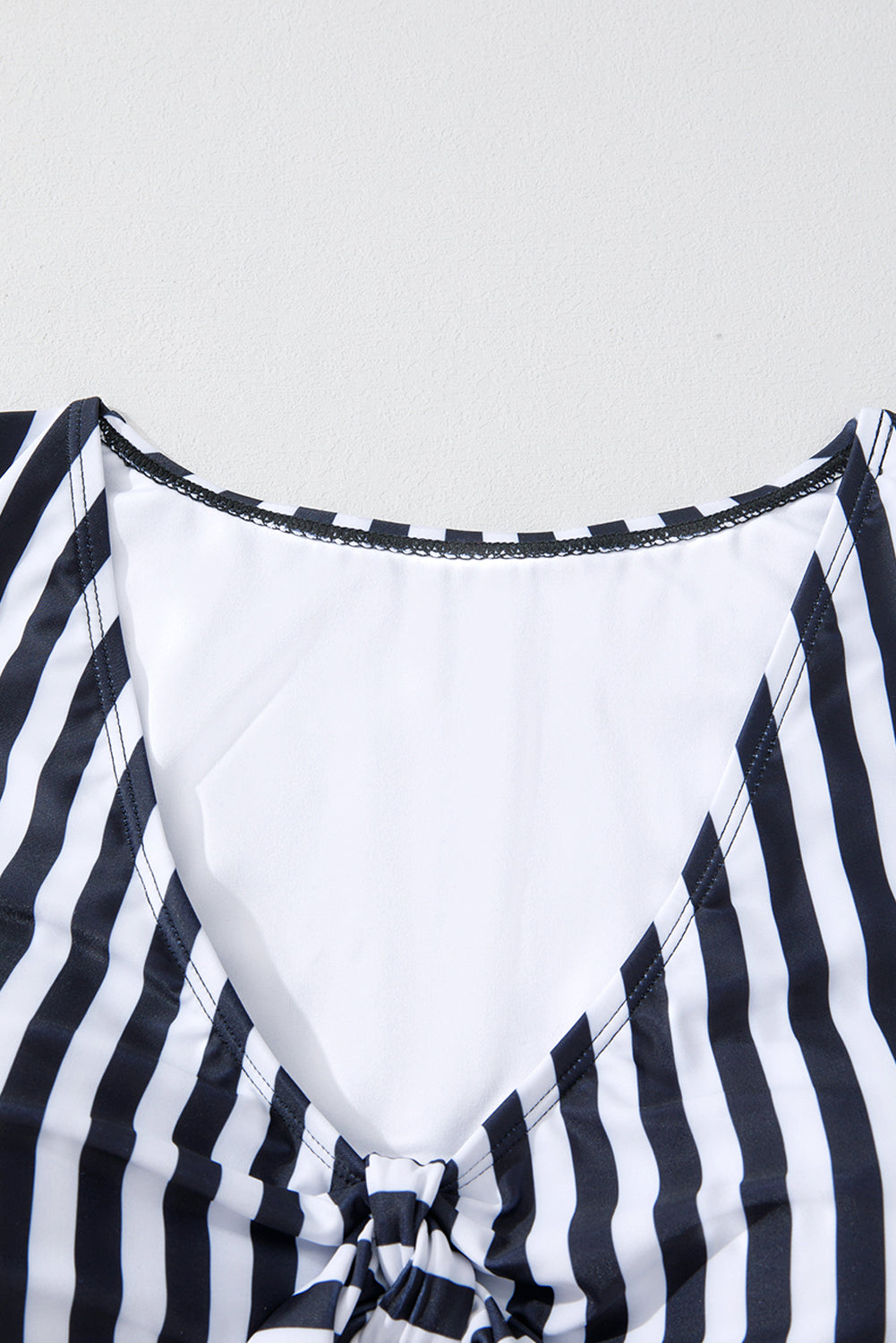 Black Stripe Plus Size Knot Cutout Ruffle Sleeve and High Waisted 2pcs Bikini BB Fashion Outlet