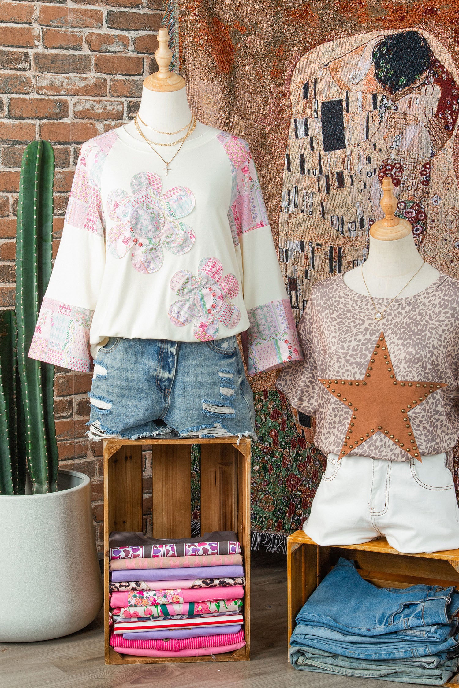 Retro Floral Patchwork Long Sleeve Top