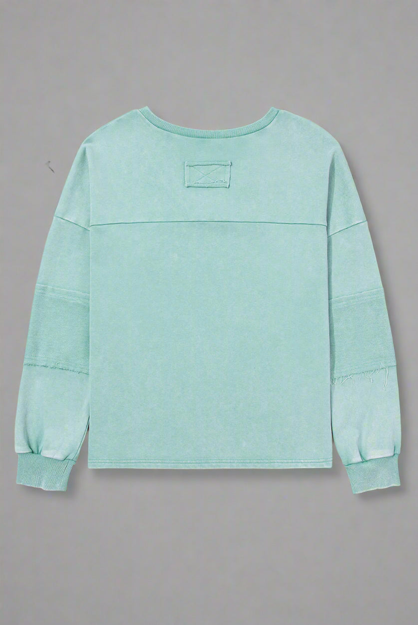 Mineral Wash Exposed Seam Buttoned V-Neck Pullover Top Dear-Lover Dropshipping