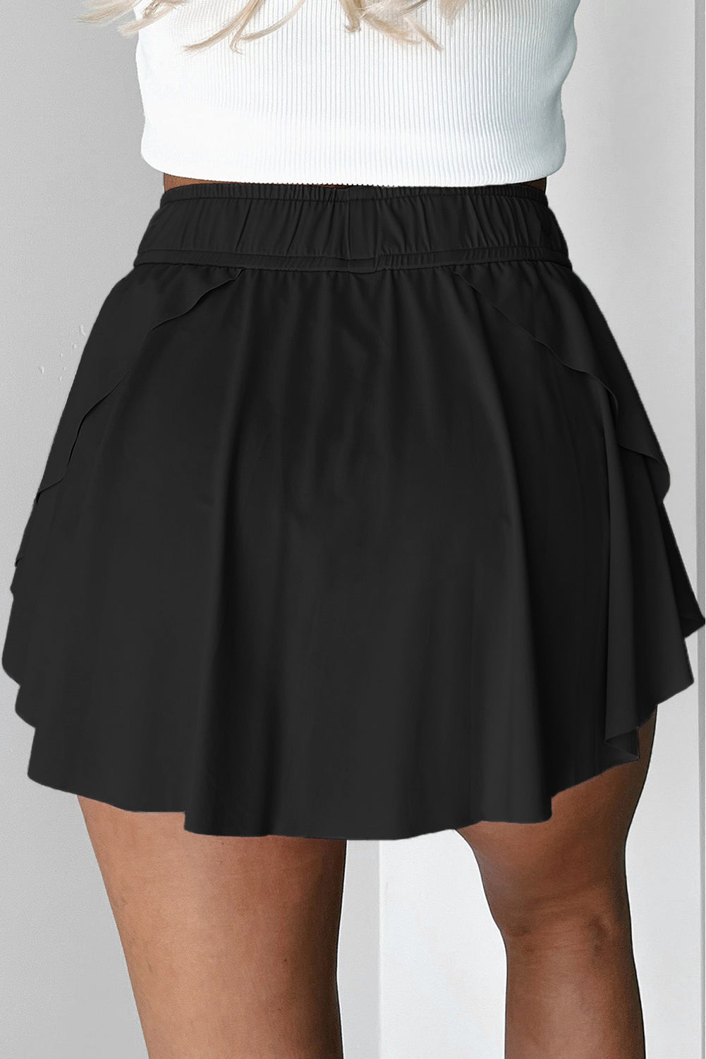 Black Drawstring High Waist Lined Tennis Skorts eAura