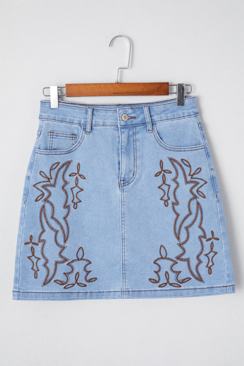 Blue Western Embroidered Denim Mini Skirt eAura