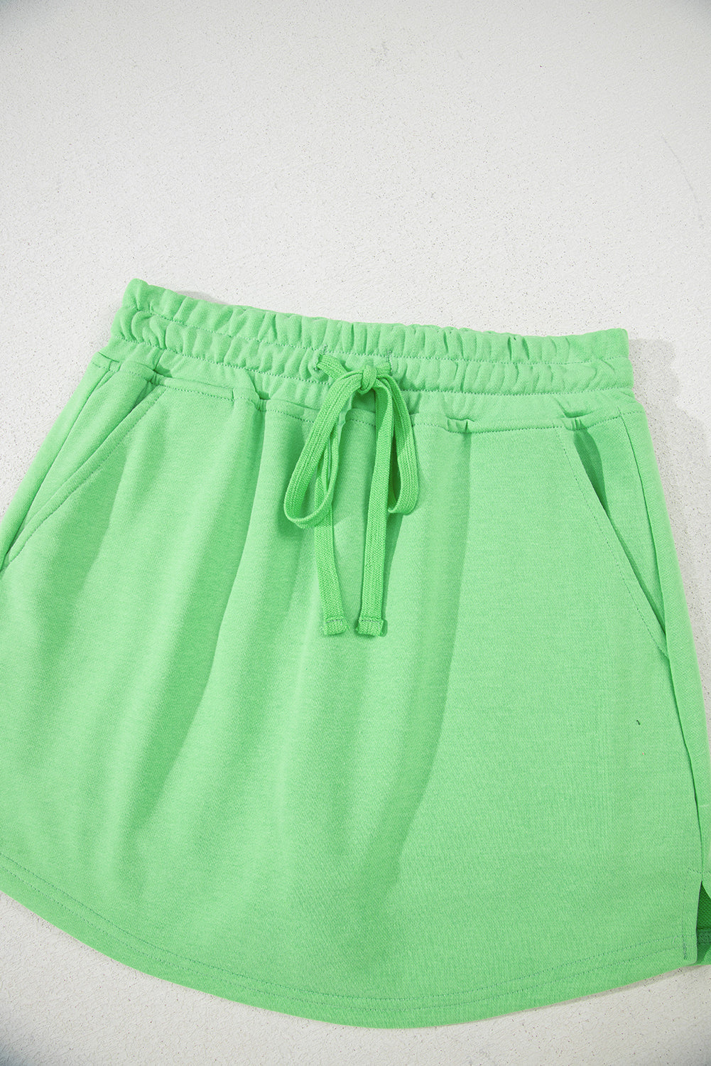 Light Green French Terry Drawstring Mini Skort with Pockets eAura
