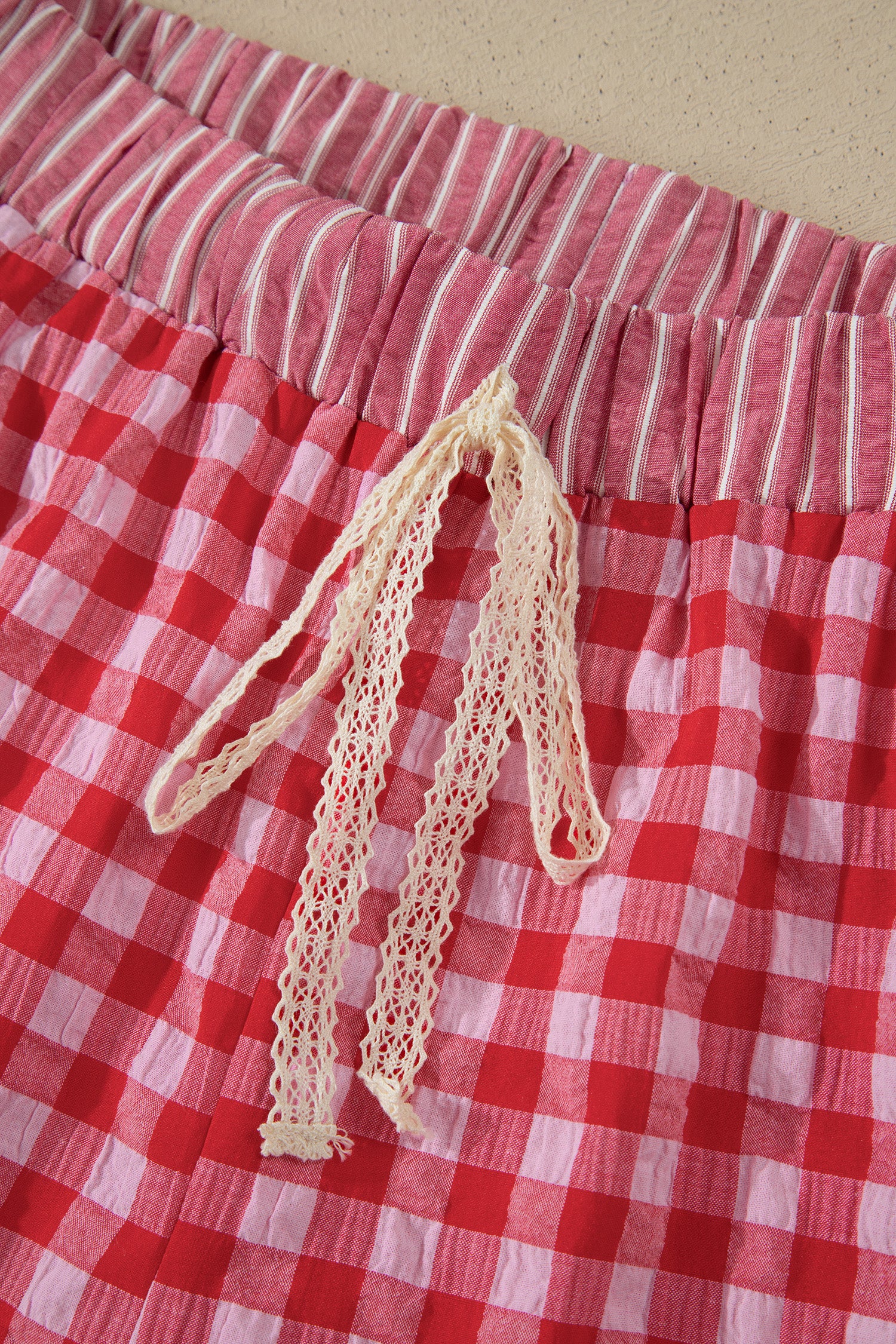Gingham Ruffle Shorts with Lace Tie Waist