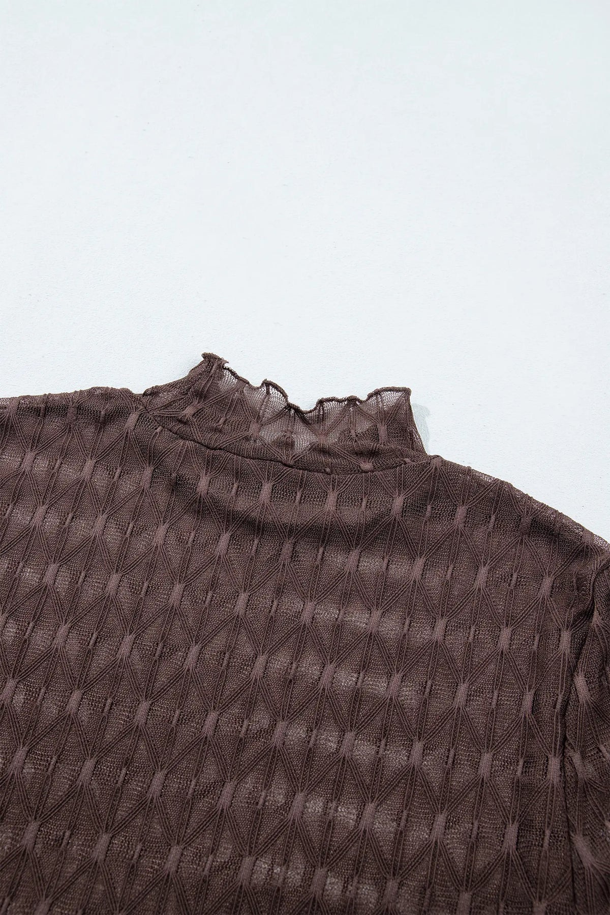 Sheer Textured Lace Stand Neck Long Sleeve Top – Chicory Coffee