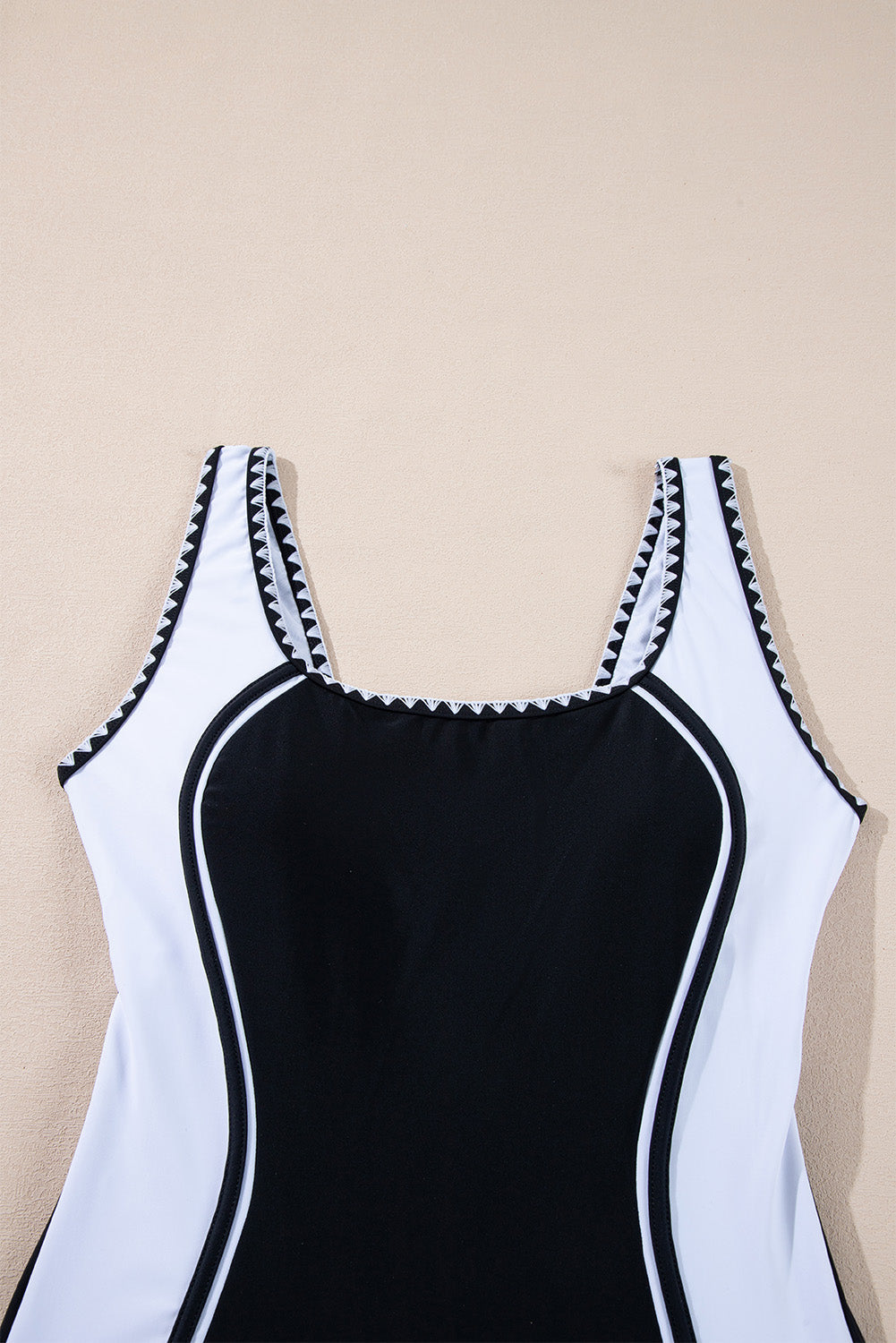 Black Colour Block Ric Rac Trim U Neck One Piece Swimsuit eAura