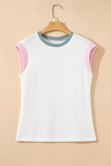 White Textured Crew Neck Tee - Tops/Tops & Tees