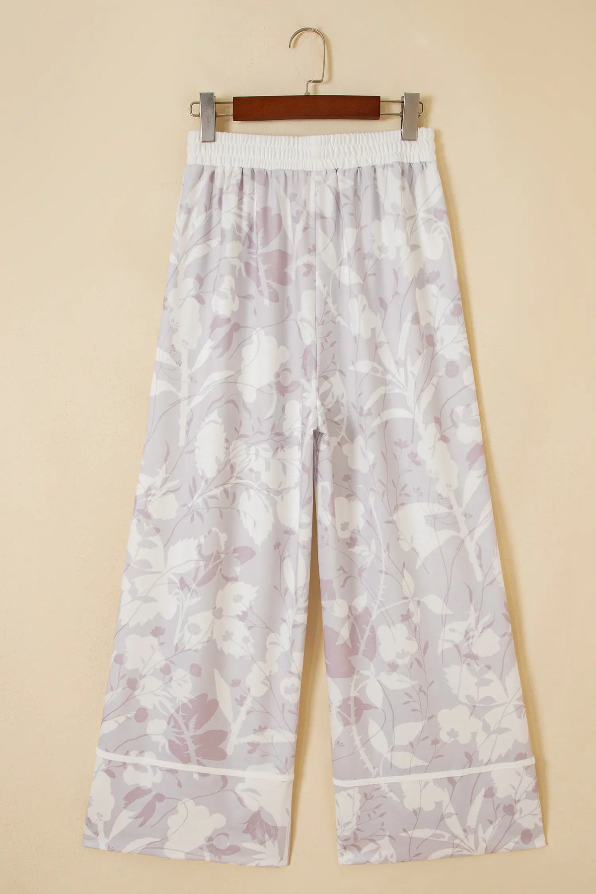 Floral Print Wide Leg Ankle-Length Elastic Waistband Pants – Grey
