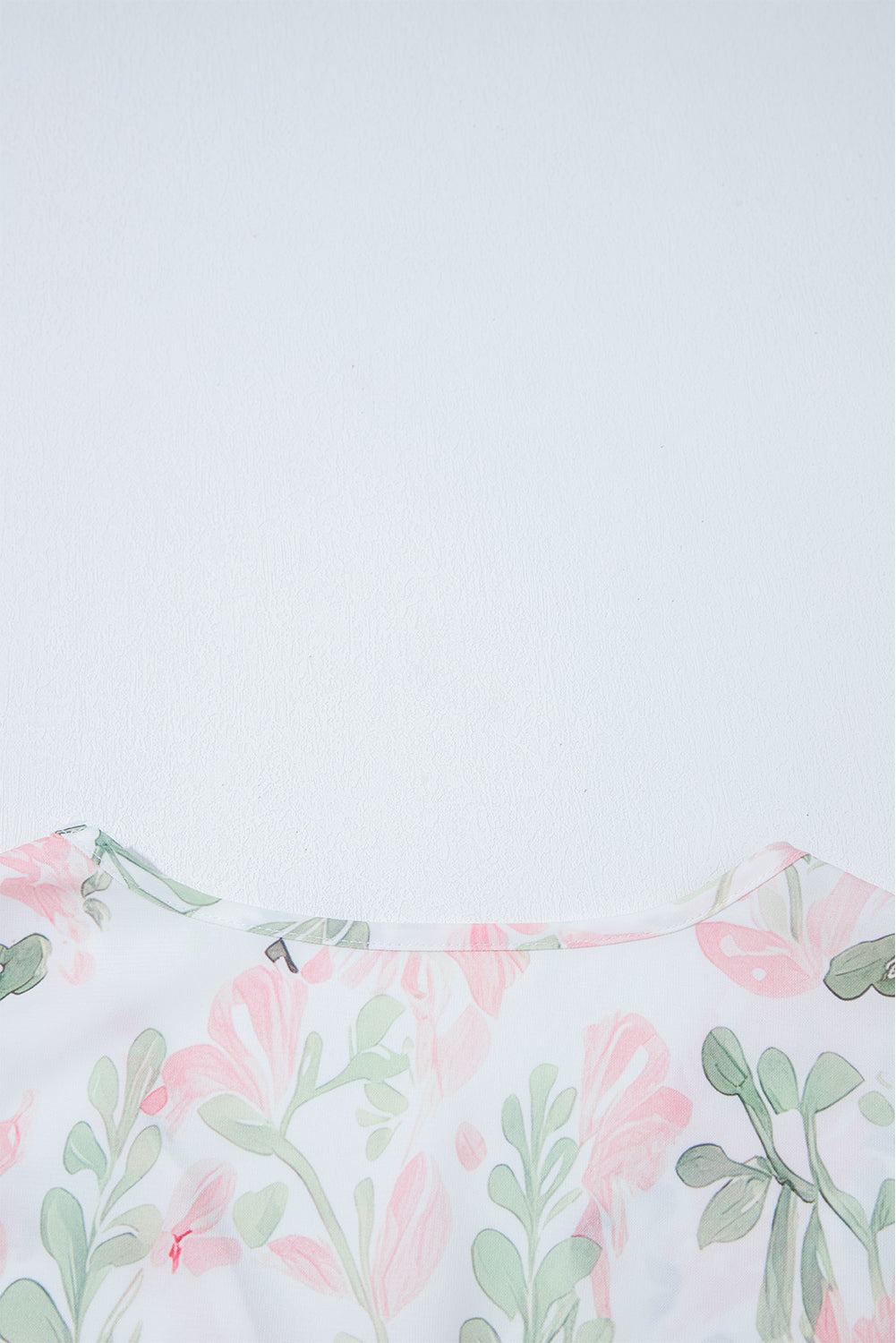 Pink Floral Puff Sleeve V Neck Tied Front Peplum Blouse eAura