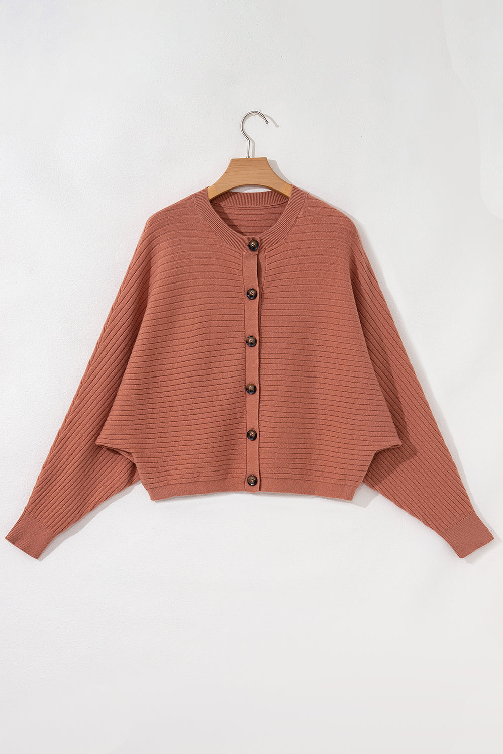 Rib Knit Button Front Dolman Sleeve Cardigan - eAura