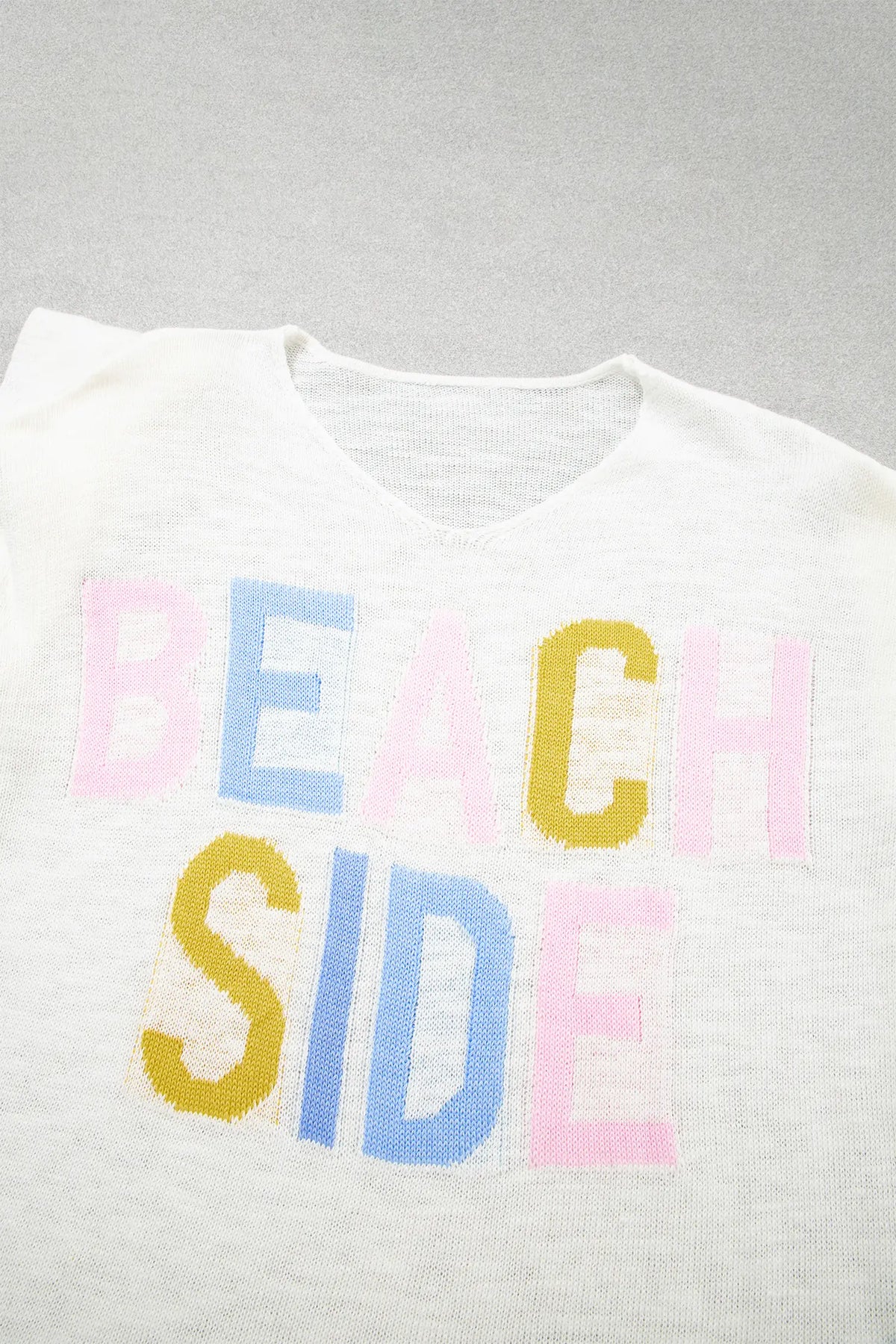 V Neck Lightweight Knit BEACH SIDE Shift Tunic Sweater – White