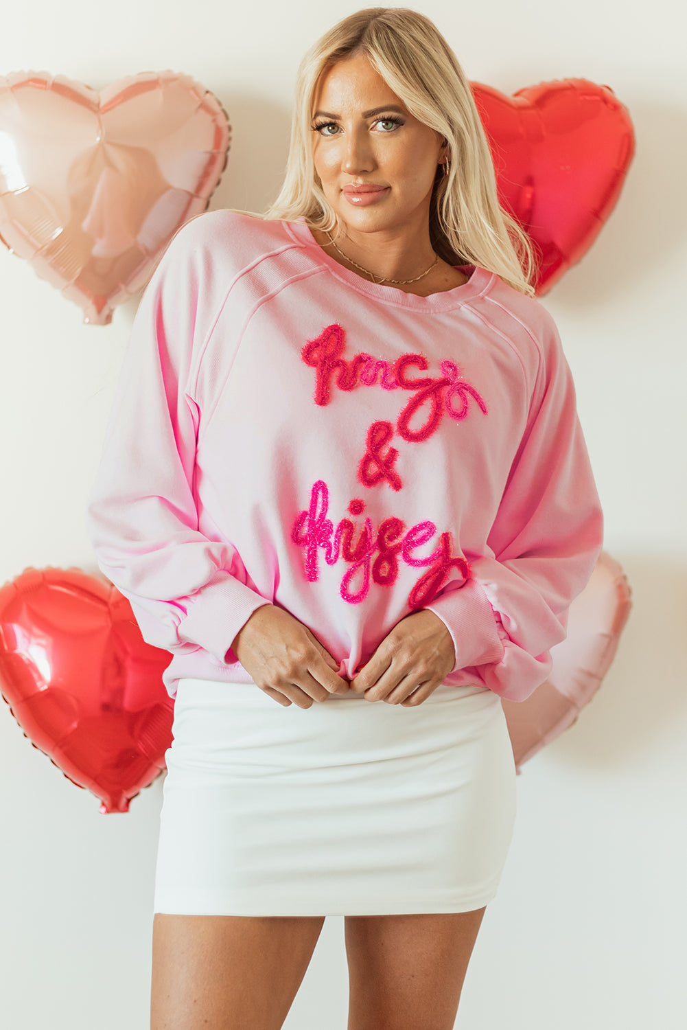 Pink Hugs and Kisses Pop Up Embroidered Raglan Sleeve Sweatshirt eAura