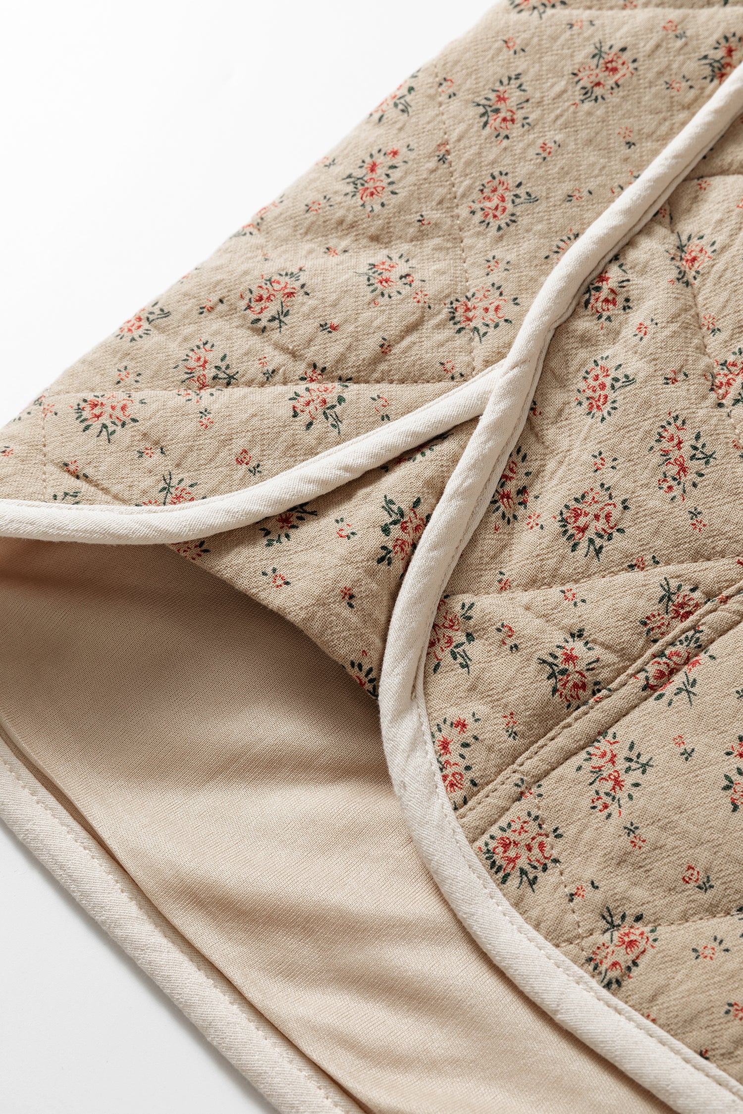 Floral Print Quilted Concealed Button Vest – Khaki
