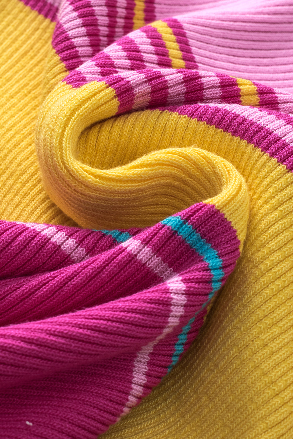 Pink Mixed Stripes Ribbed Knit Top eAura