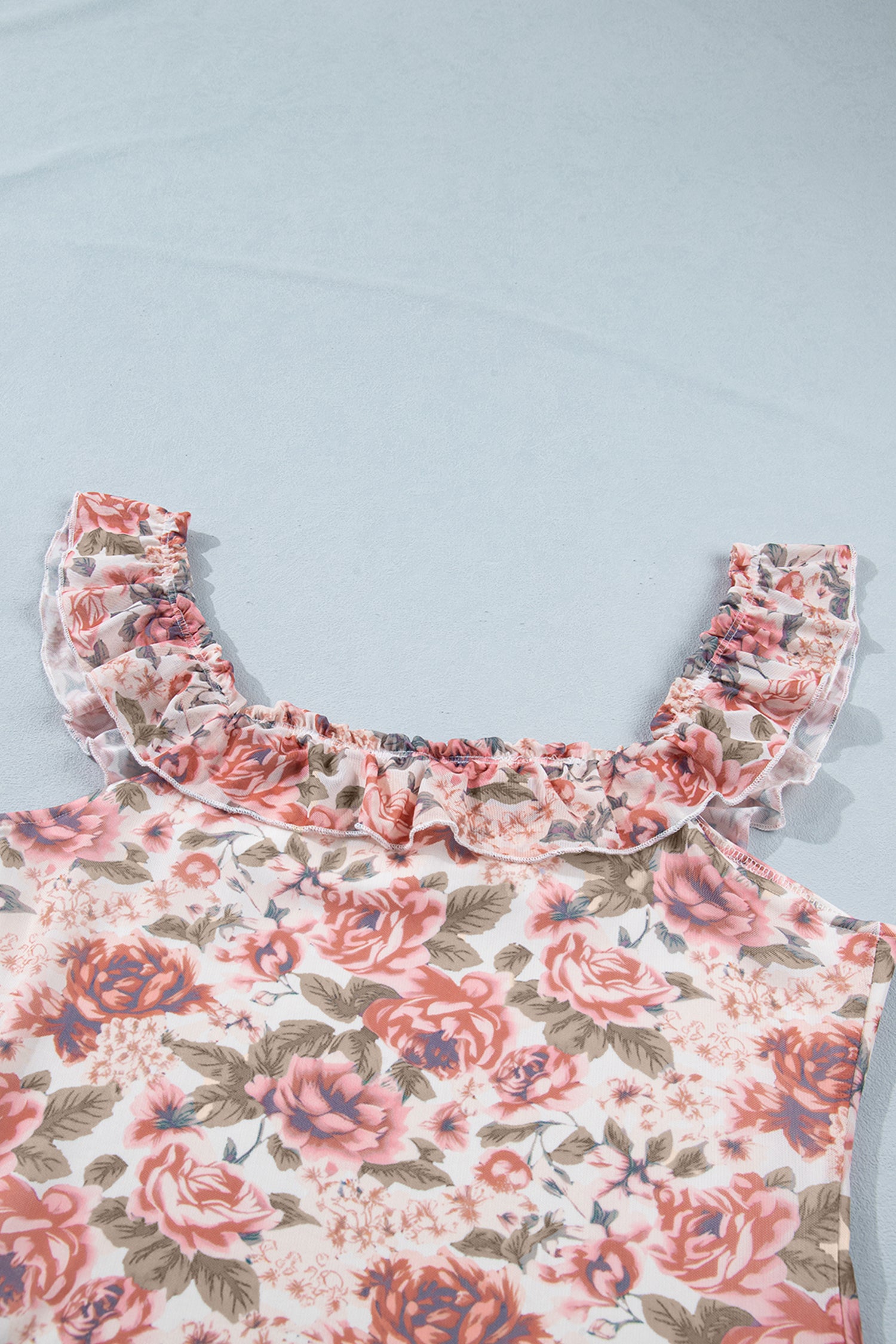 Retro Floral Ruffle Trim Square Neck Tank Top – Multicolour