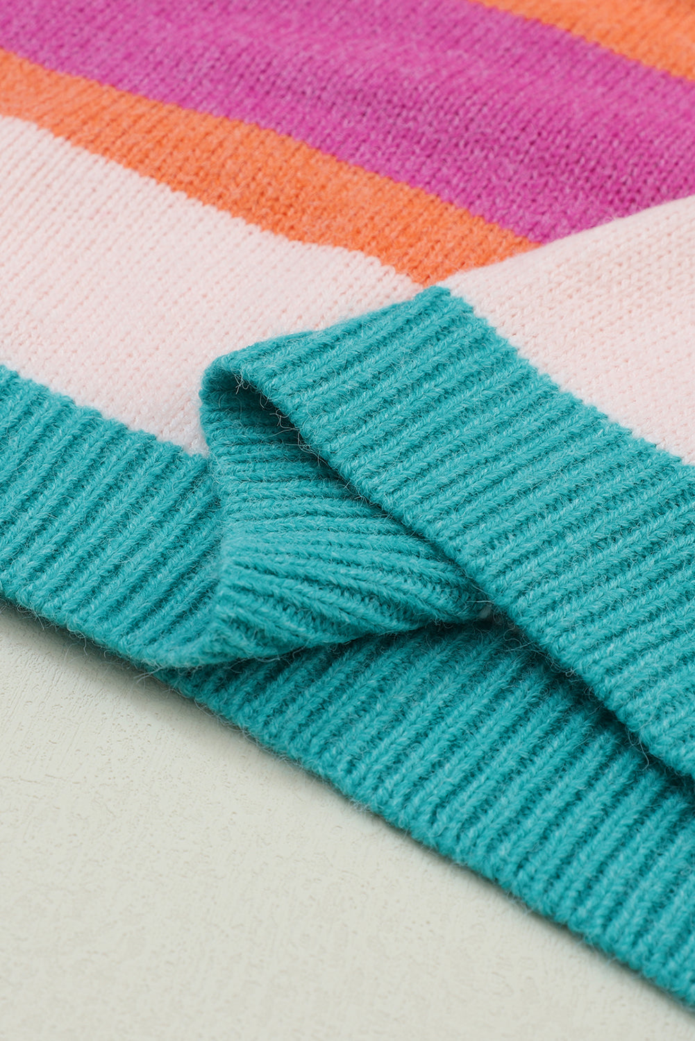 MultiColour Striped Knit Drop Shoulder Puff Sleeve Sweater eAura