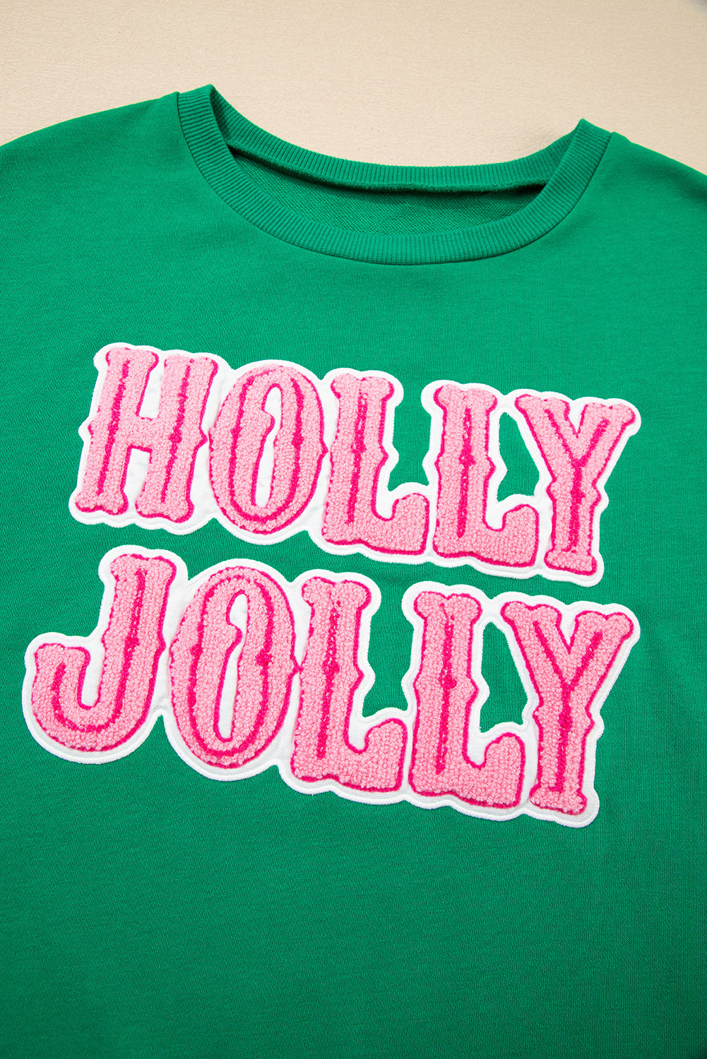 HOLLY JOLLY Towel Embroidered Christmas Holiday Sweatshirt - eAura