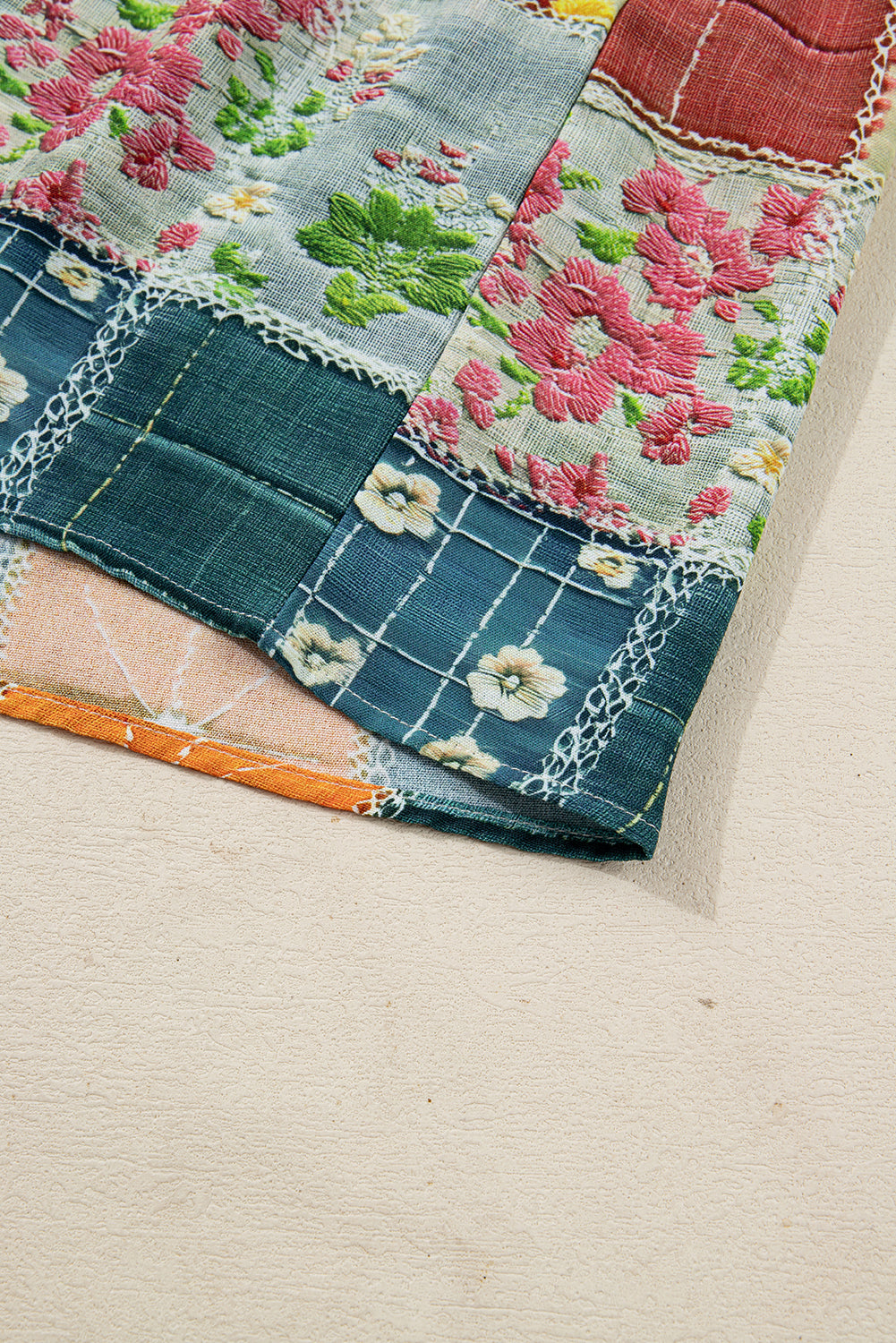 Floral Checkered Pattern Bubble Sleeve Ruffle Hem Dress - eAura