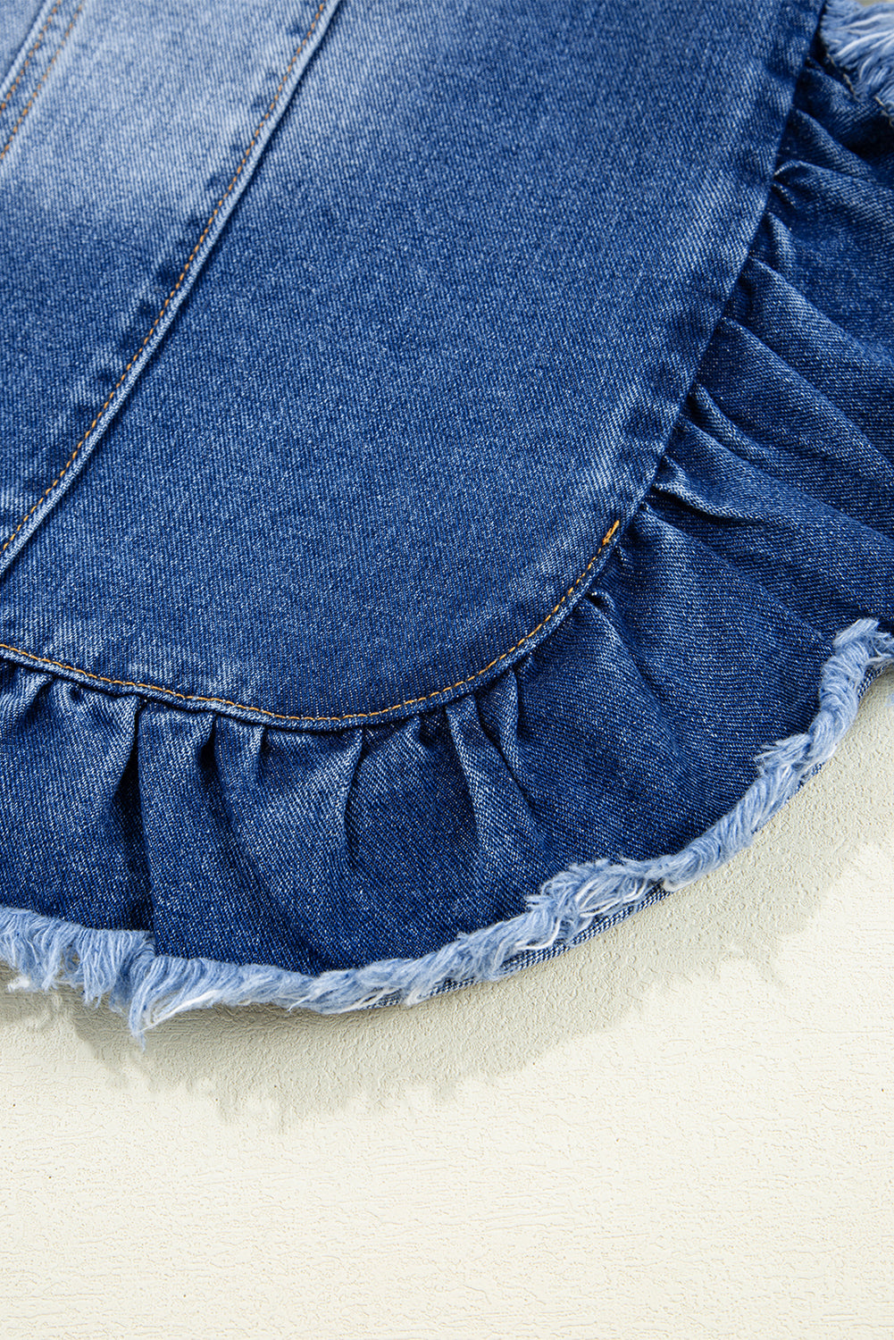 Peacock Blue Raw Edge Ruffled Short Sleeve Denim Jacket eAura