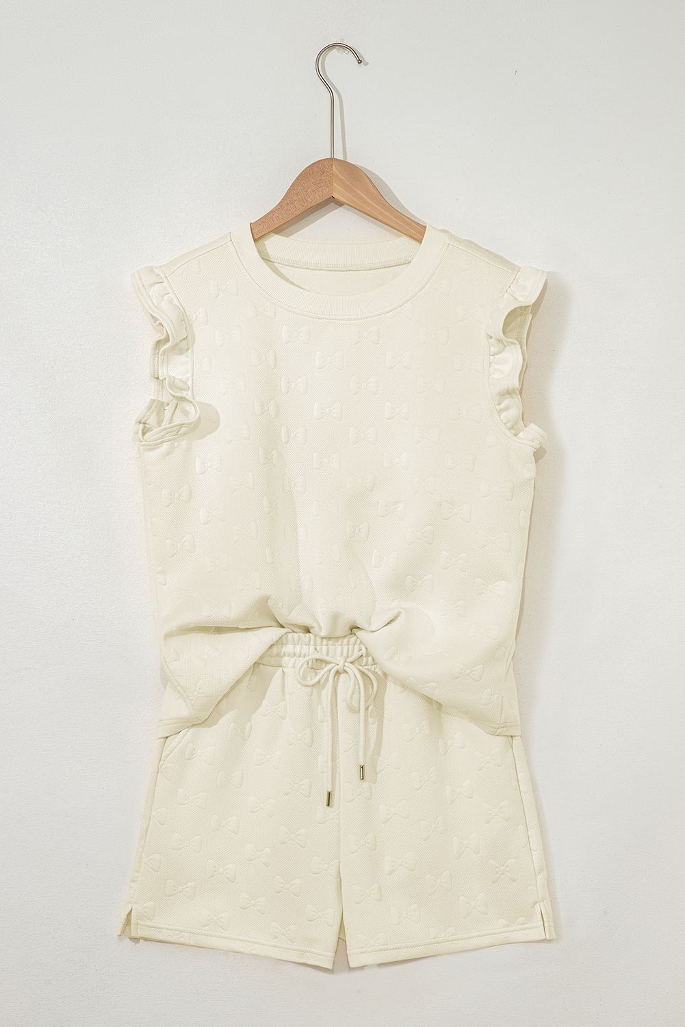 Bow Jacquard Ruffle Sleeve Short Co-ord Set eAura
