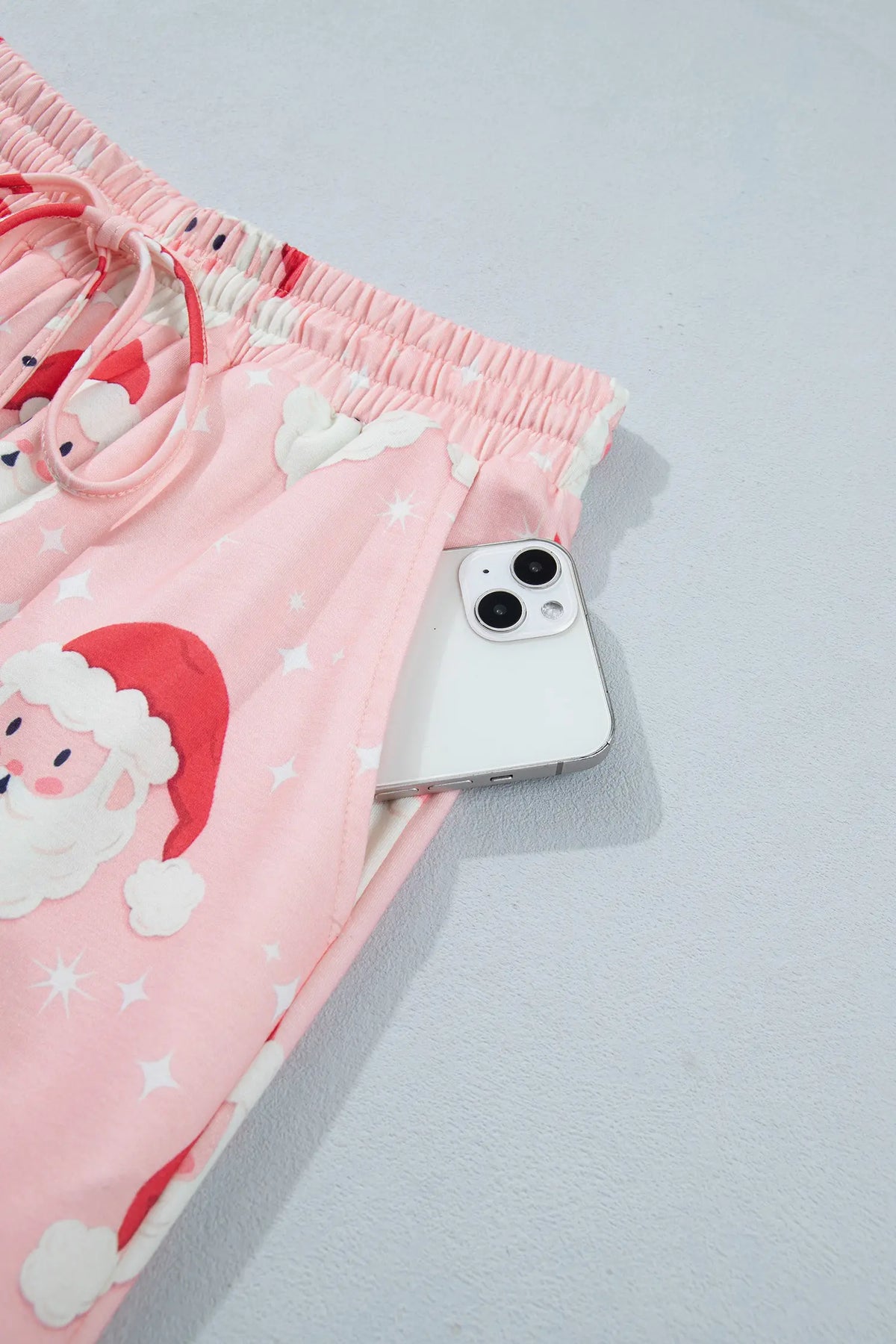 Long Sleeve Two-Piece Shift Lounge Set — Abstract Santa Pattern