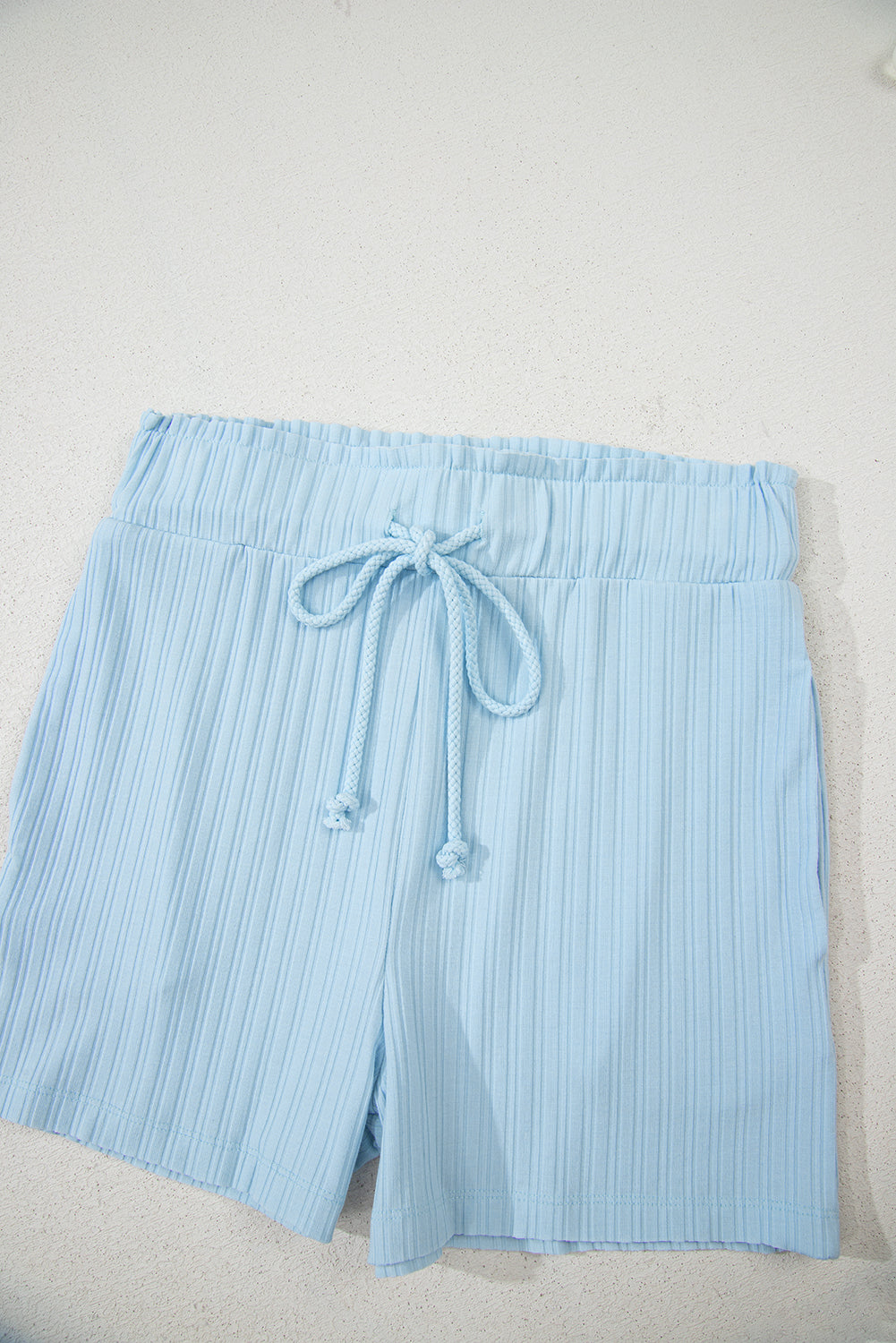 Beau Blue Ribbed Button V Neck Tank Top and Shorts Set - eAura