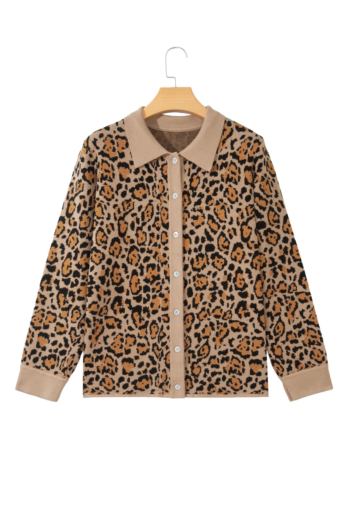 Leopard Print Button-Up Cardigan Long Sleeve Cardigans – Brown