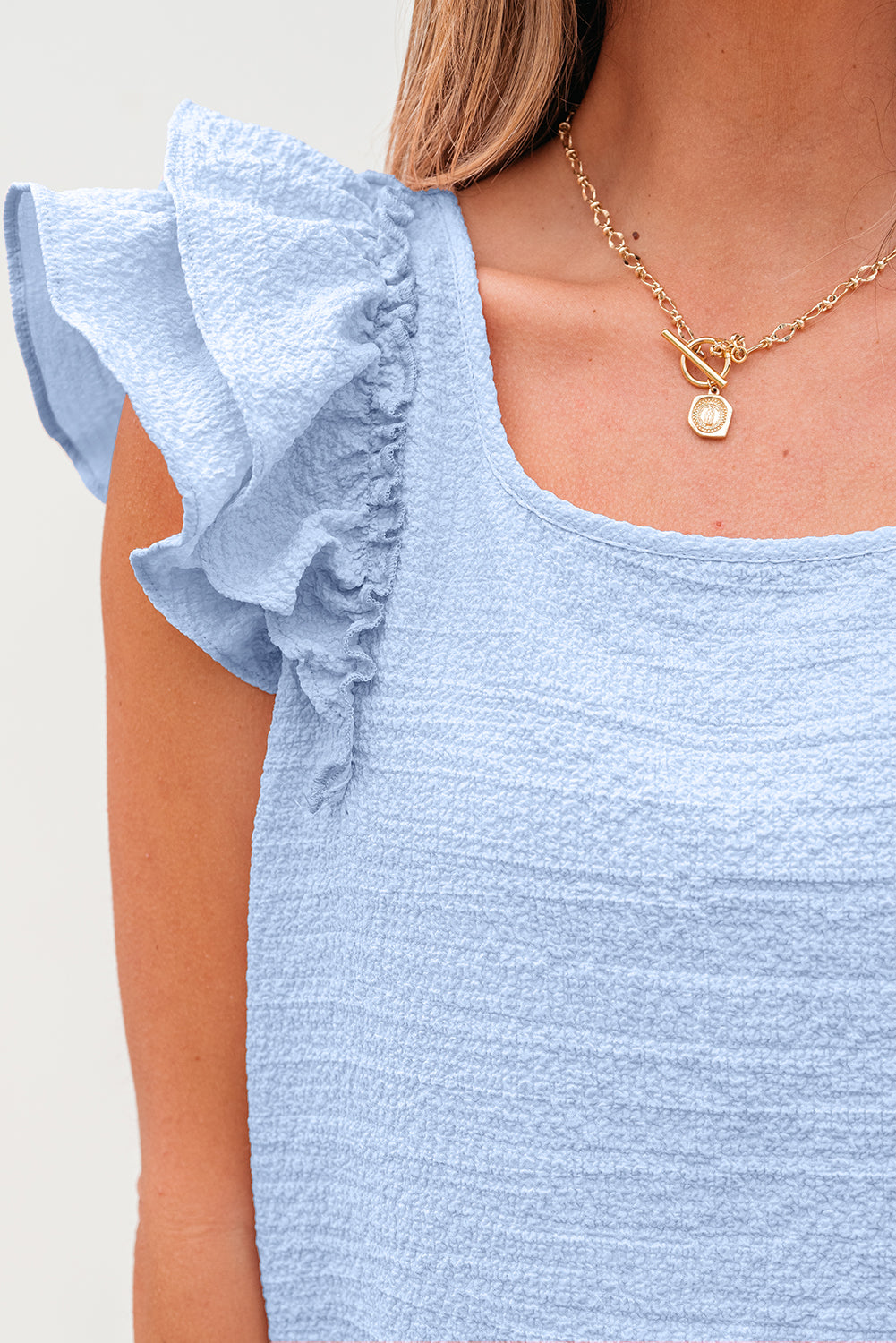 Beige Textured Bow Knot Frilled Butterfly Sleeve Blouse eAura