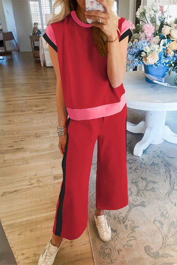 Colourblock Crop Tee & Wide Leg Trouser Two-Piece Set