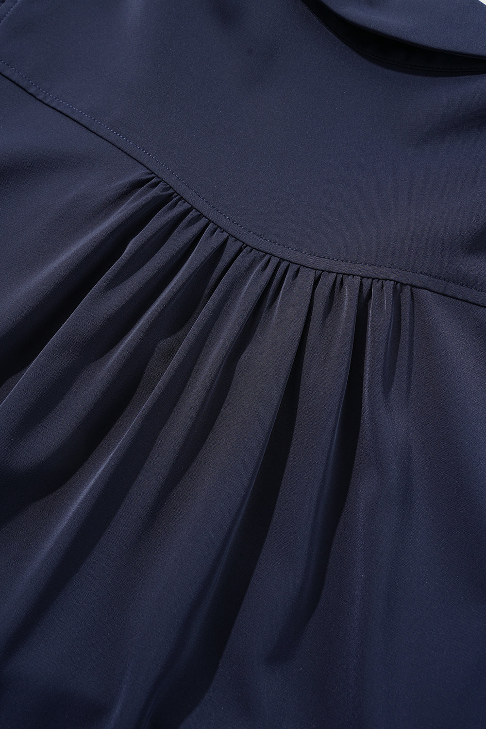 Navy Blue Collared V Neck Flutter Sleeve Tiered Plus Size Dress BB Fashion Outlet