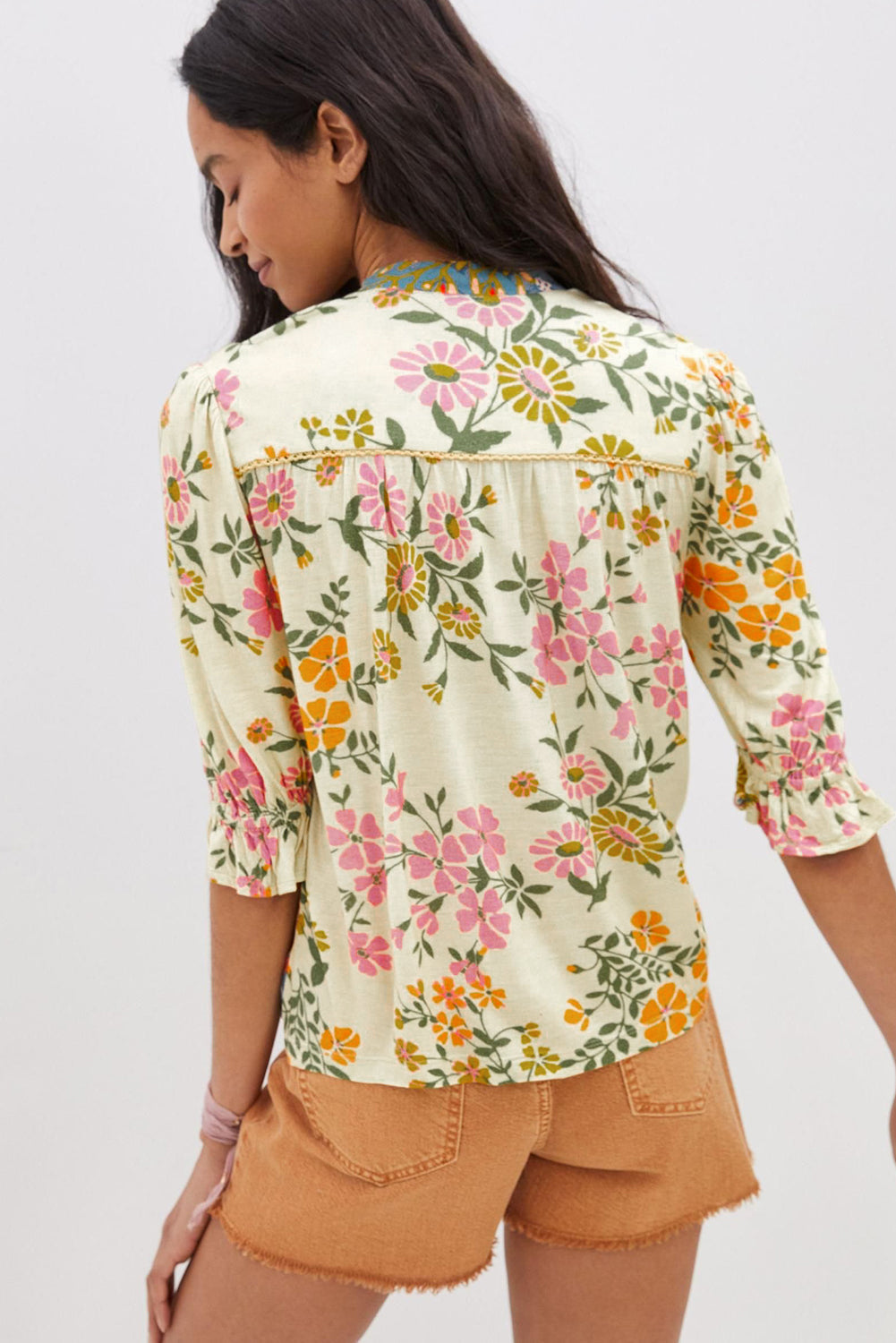 Multicolour Crochet V Neck Half Sleeve Boho Floral Blouse Dear-Lover Dropshipping
