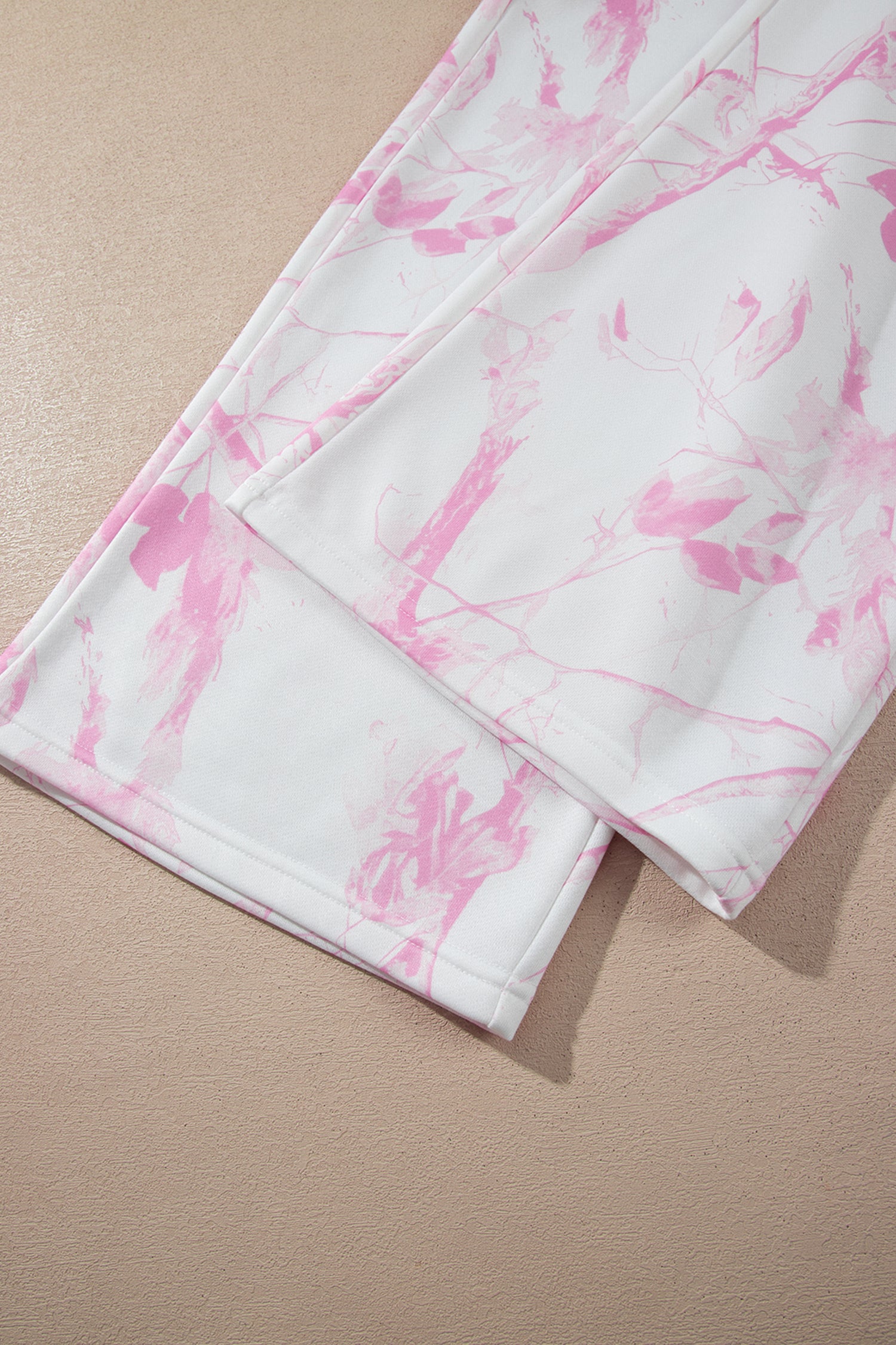 Abstract Plant Print Long Sleeve V Neck Pant Set – Pink