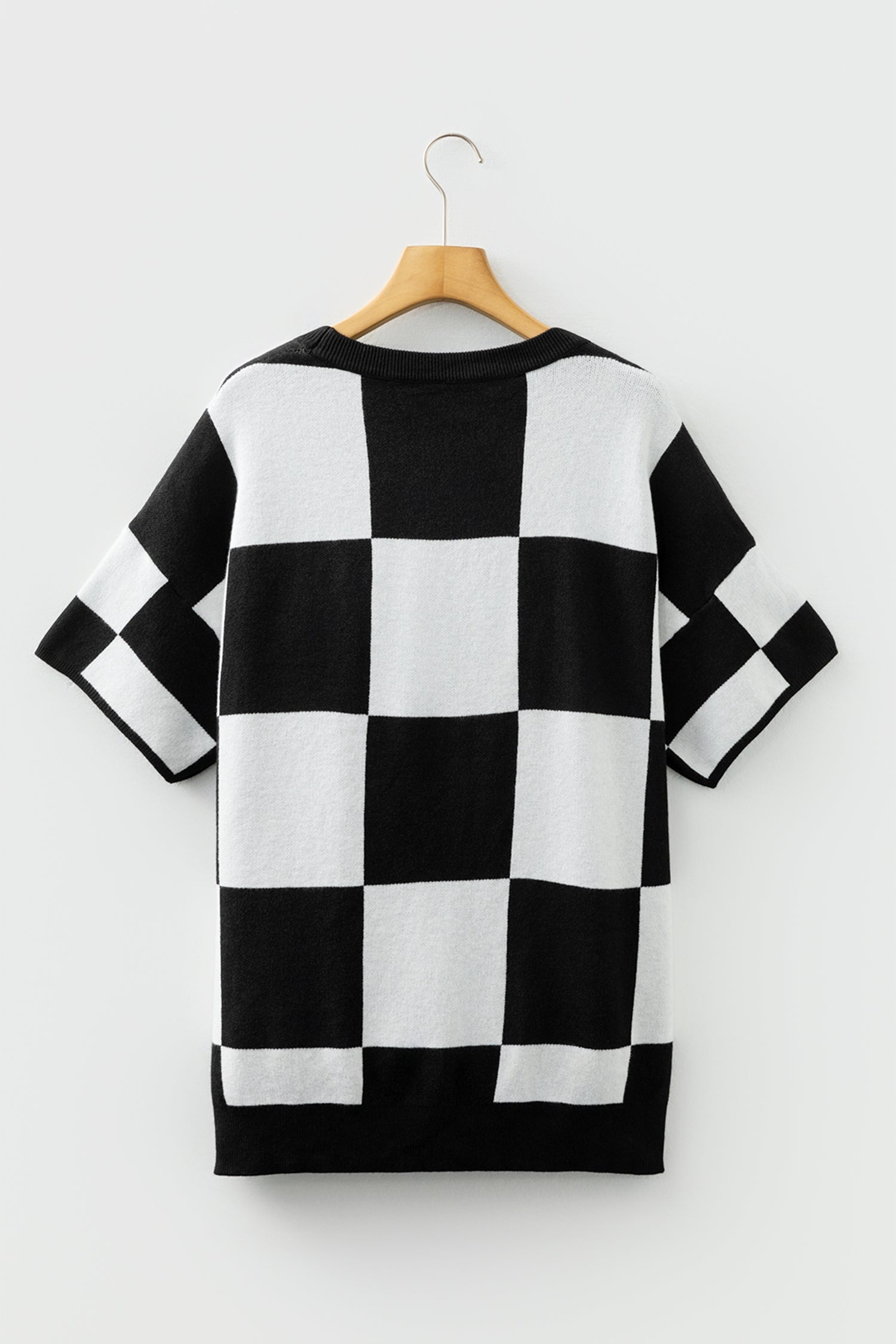 Checkered Pattern Loose Drop Shoulder Half Sleeve Sweater - Sweaters & Cardigans/Short