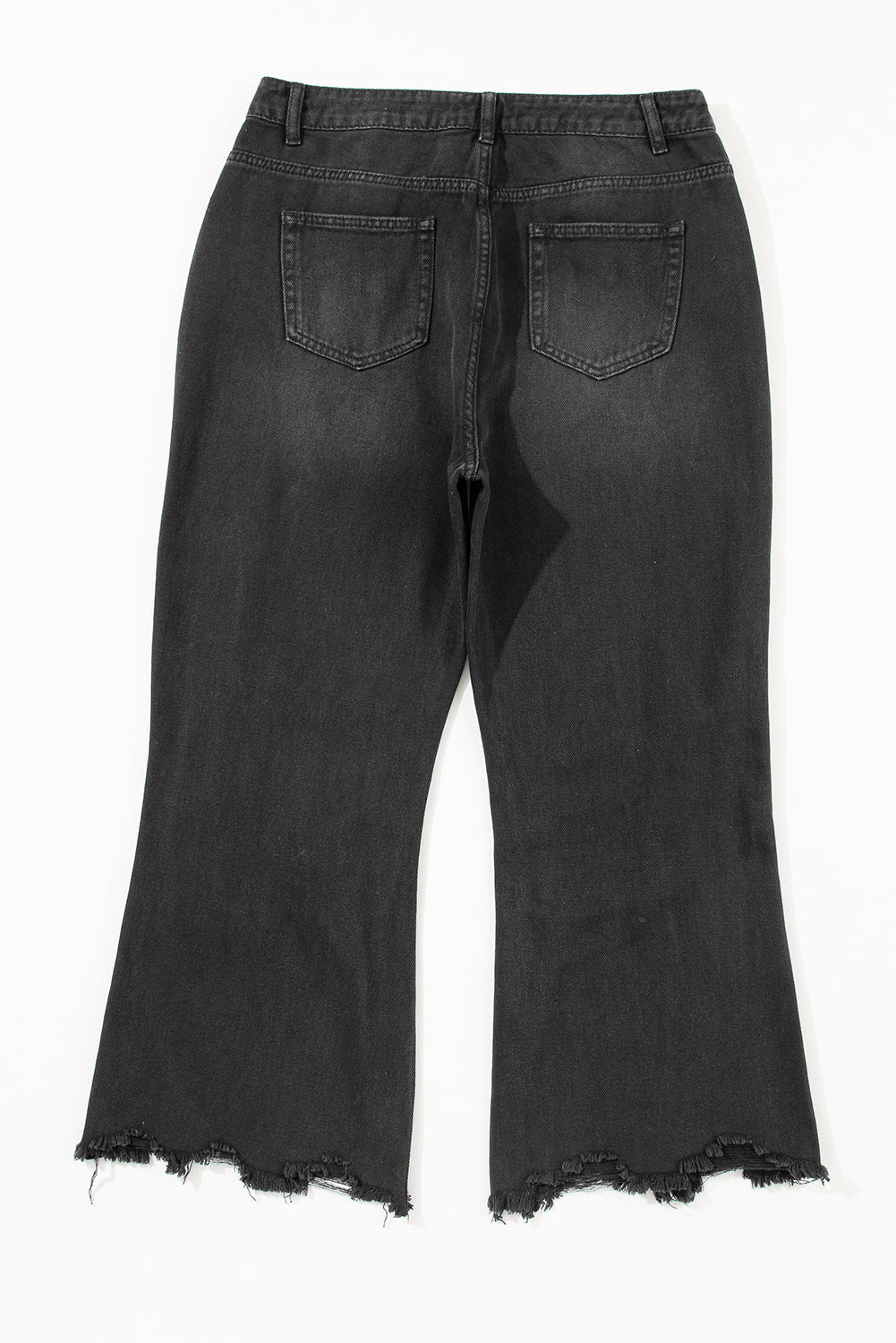 Black Distressed Hollow-out High Waist Cropped Flare Jeans Beagle Boutique Fashion Outlet