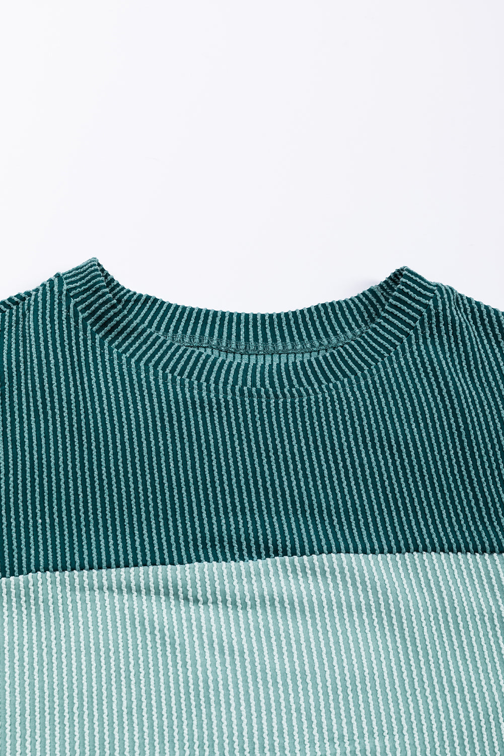 Khaki Colour Block Long Sleeve Ribbed Loose Top eAura
