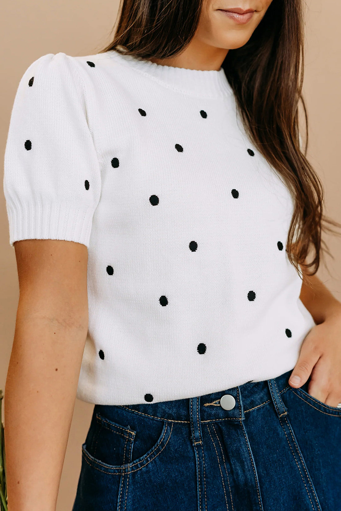 Elegant Polka Dot Bubble Short Sleeve Sweater