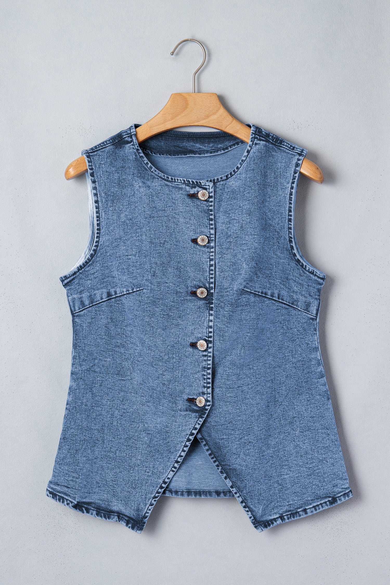 Buttoned Front Slit Denim Vest – Black