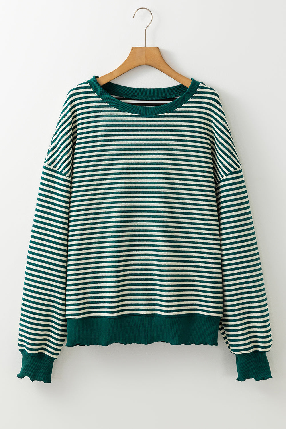 Green Stripe Loose Drop Shoulder Long Sleeve Top BB Fashion Outlet