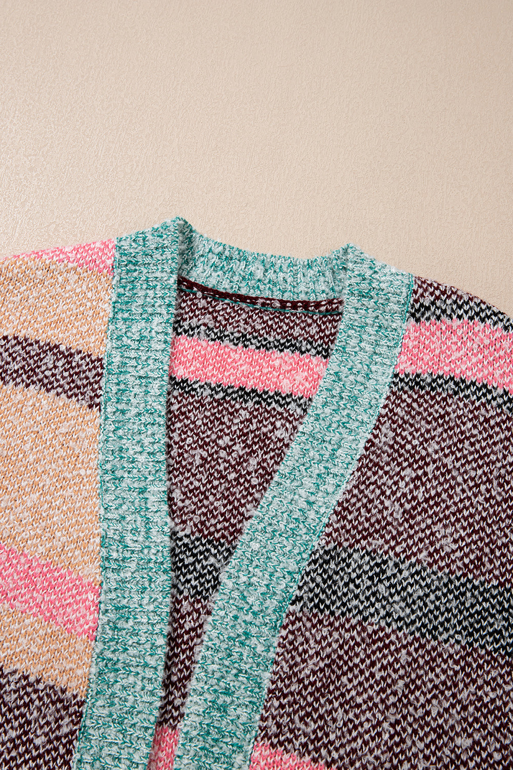 Multicolour Colour Block Striped Side Open Front Cardigan - eAura