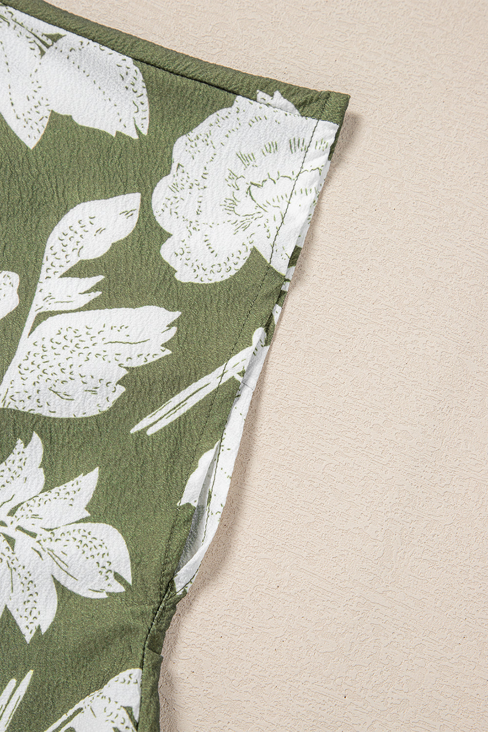 Green Floral Print Split Neck Short Sleeve Blouse eAura